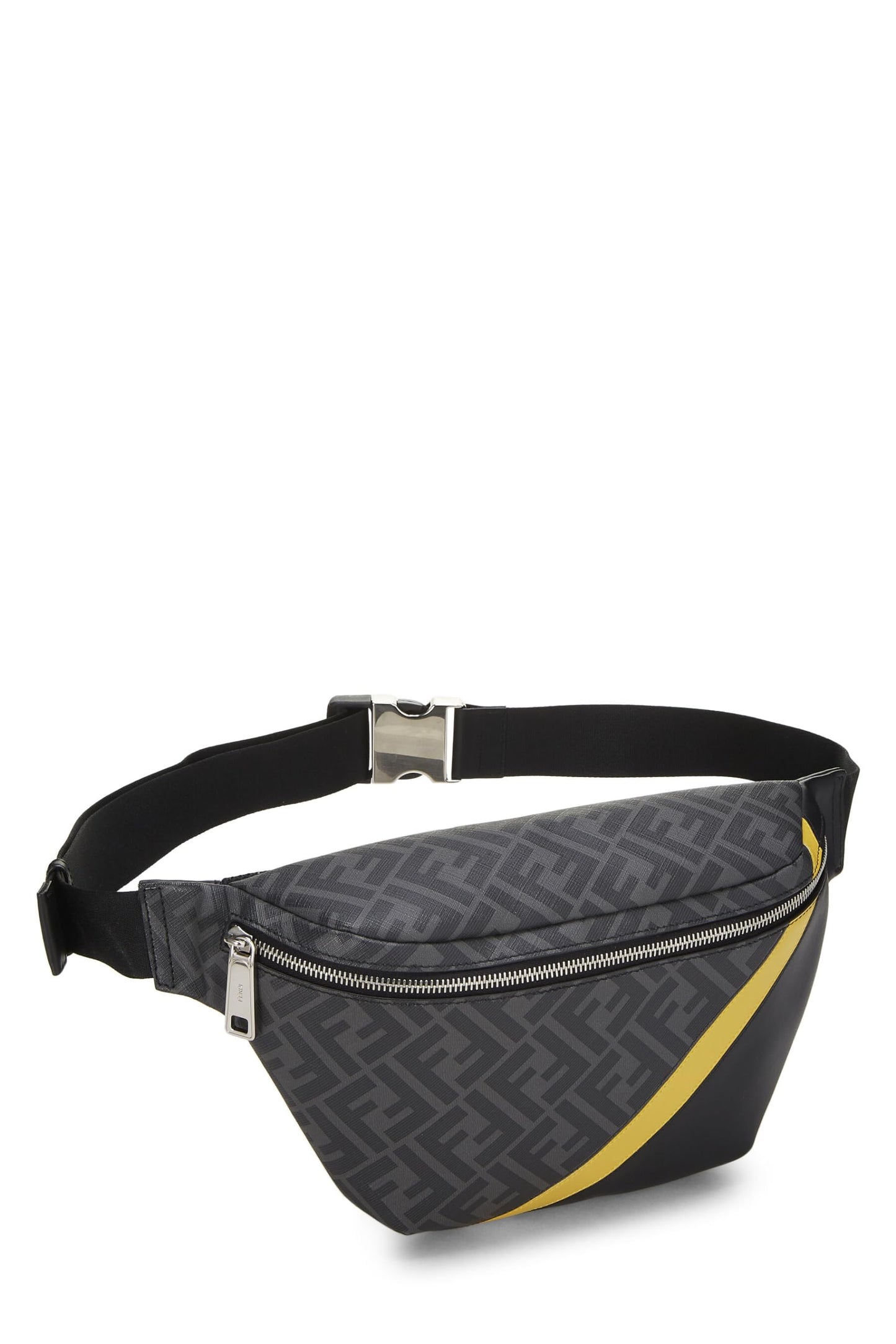 Fendi, Black Leather & Zucca Coated Canvas Belt Bag, Black