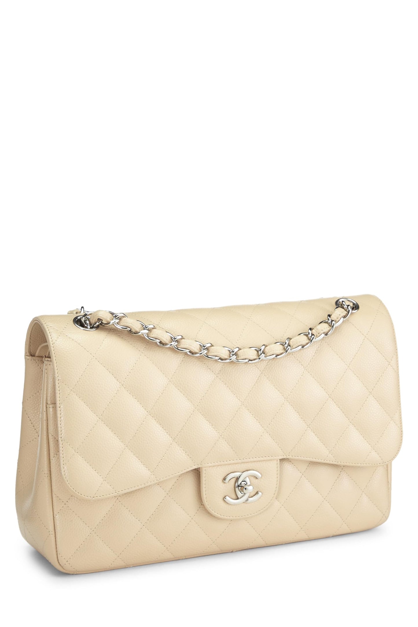 Chanel, Beige Quilted Caviar New Classic Flap Jumbo, Beige