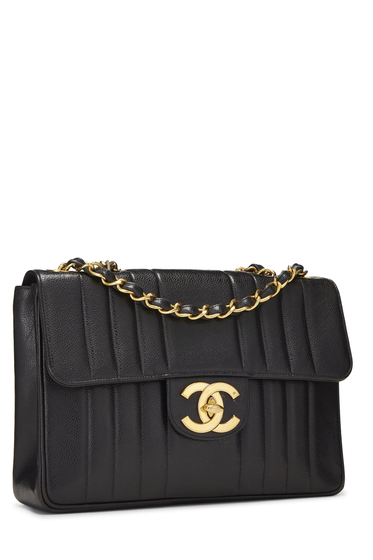 Chanel, Black Caviar Vertical Half Flap Jumbo, Black