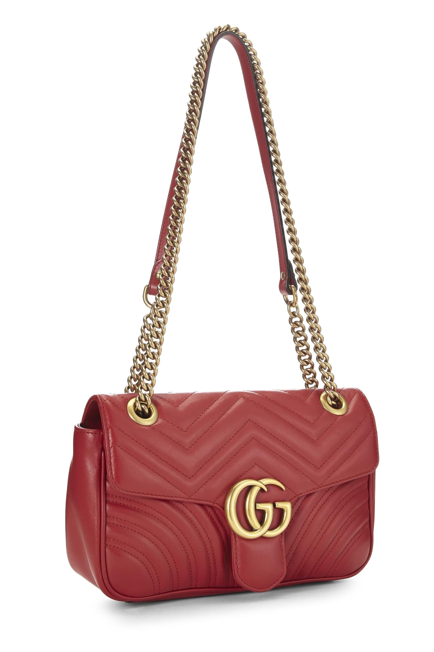 Gucci, Red Leather GG Marmont Shoulder Bag Small, Red
