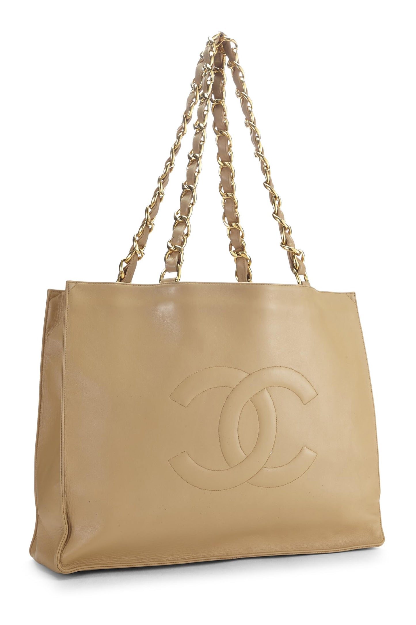 Chanel, Beige Lambskin Flat Chain Handle Tote, Beige