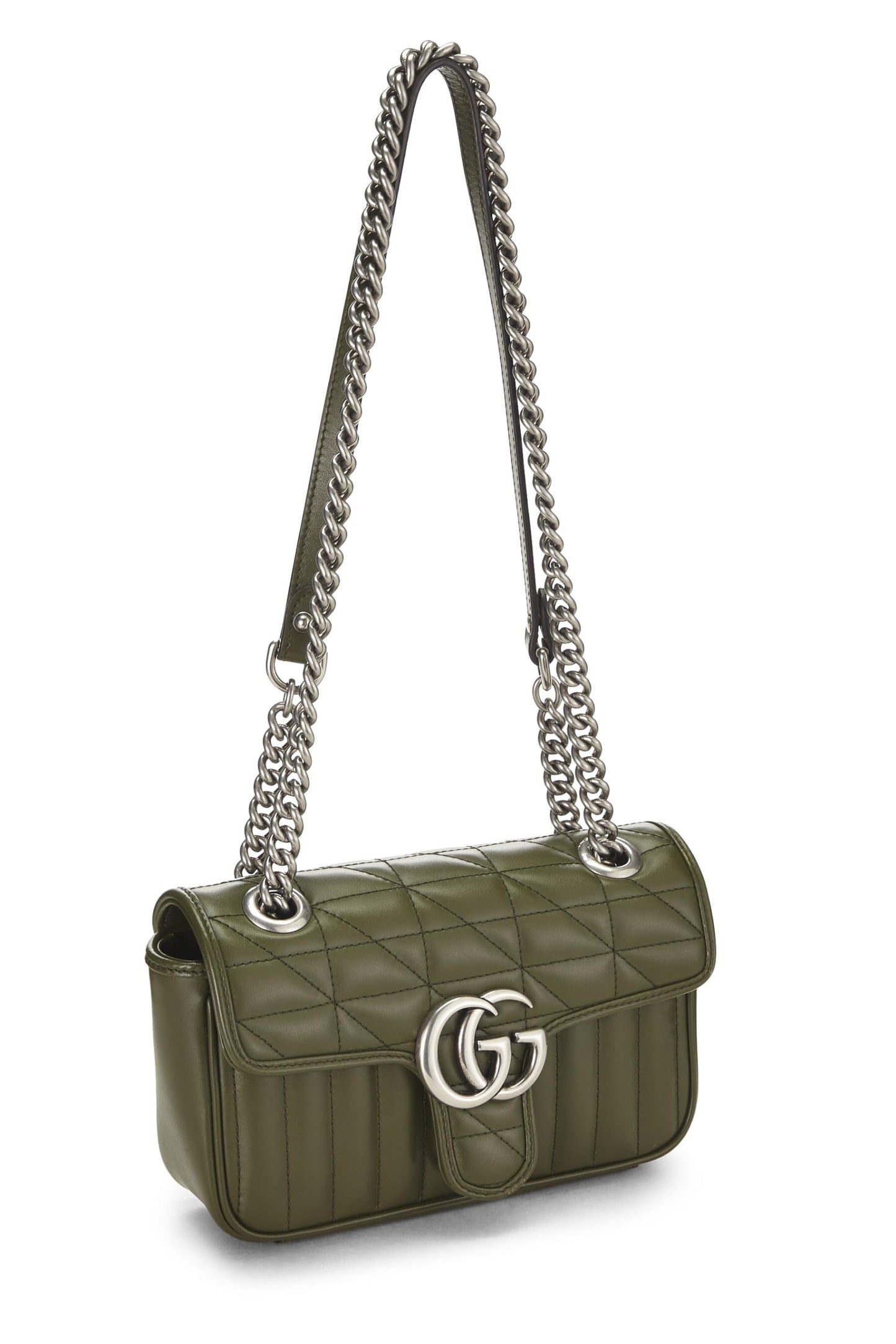 Gucci, Green Leather GG Marmont Crossbody Bag, Green