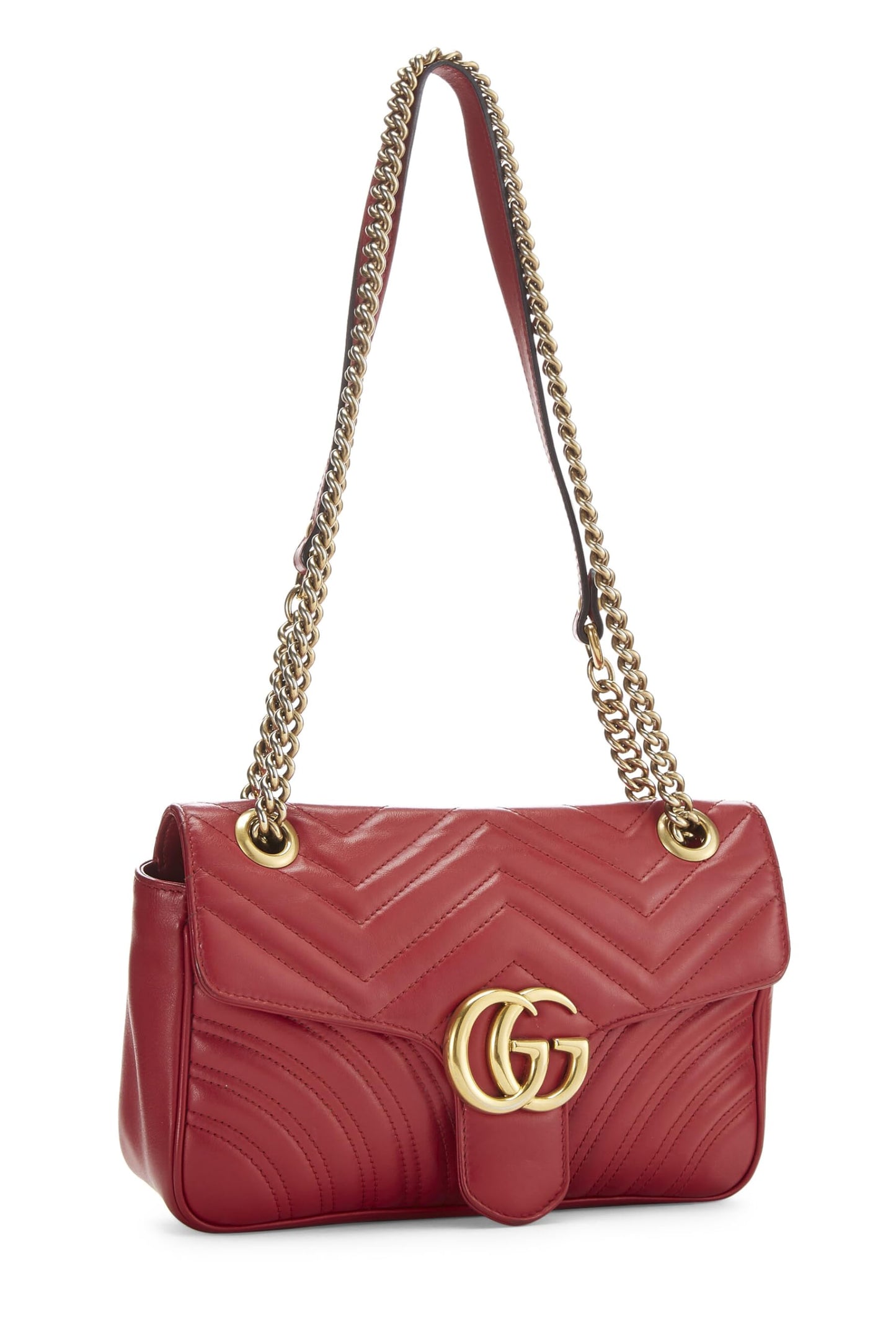 Gucci, Red Matelassé Leather Marmont Shoulder Bag Small, Red