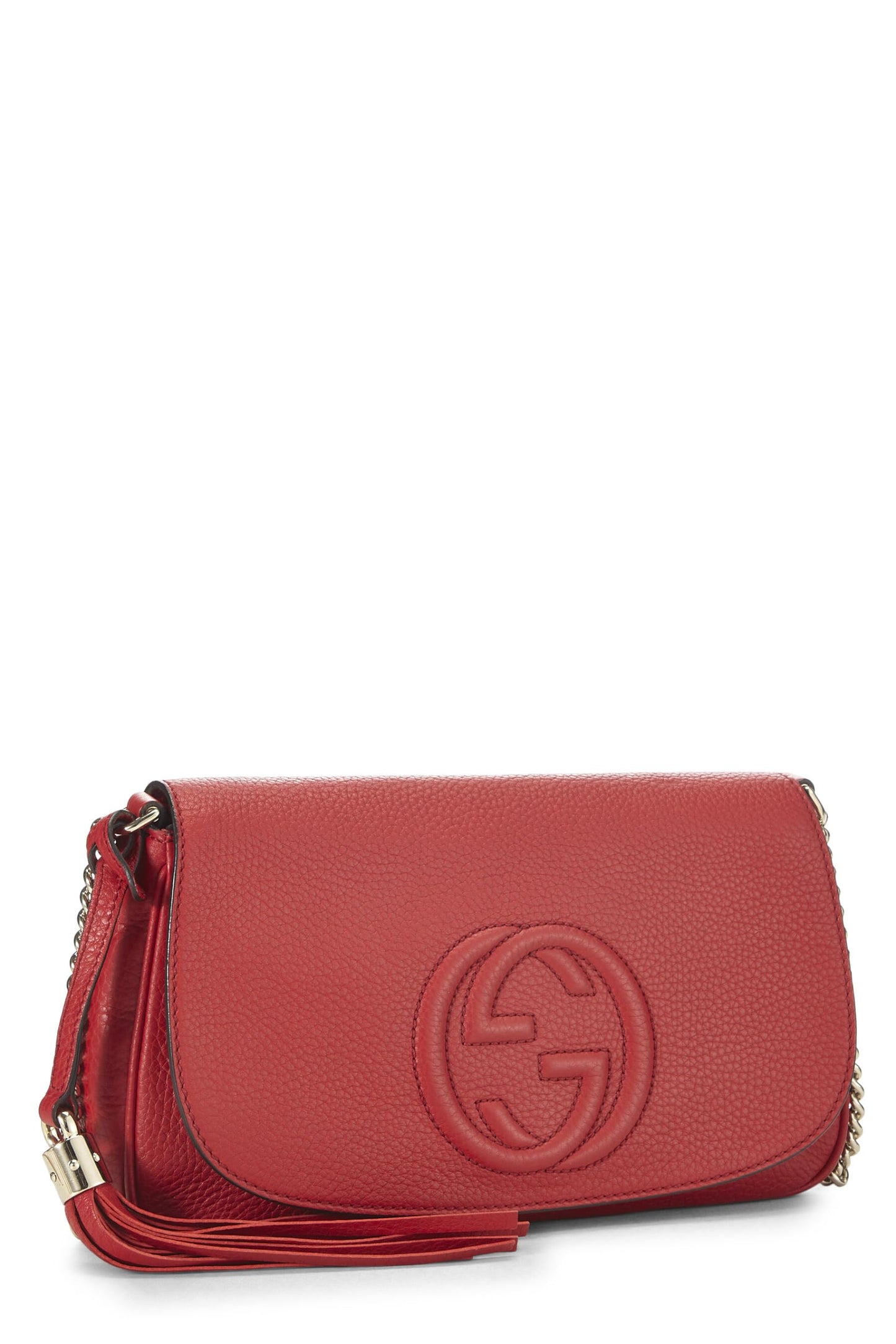 Gucci, Red Grained Leather Soho Chain Flap Crossbody, Red