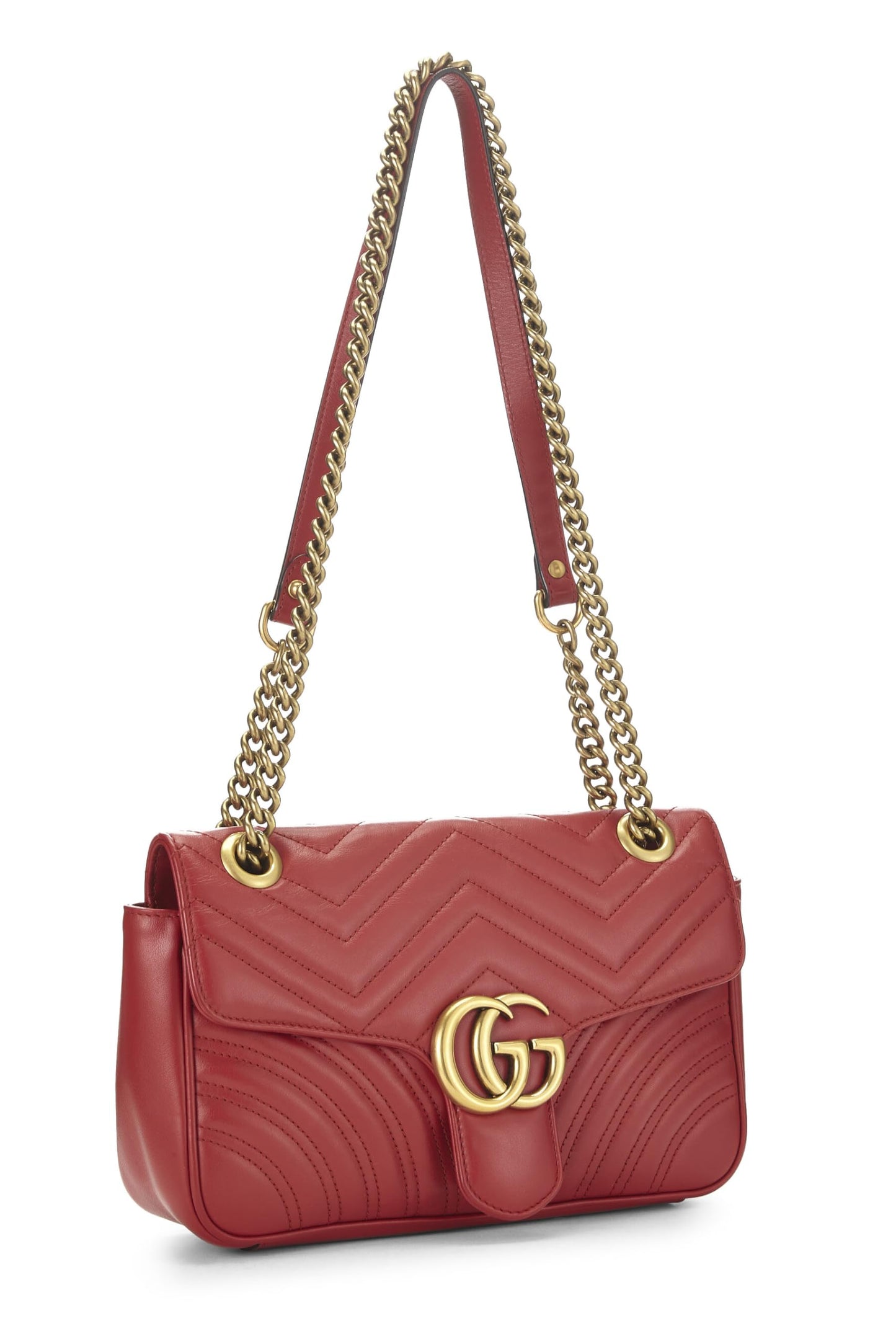 Gucci, Red Leather GG Marmont Shoulder Bag Small, Red