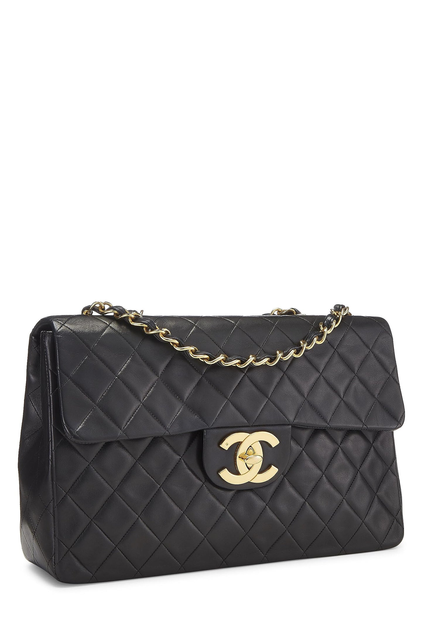 Chanel, Black Quilted Lambskin Half Flap Maxi, Black