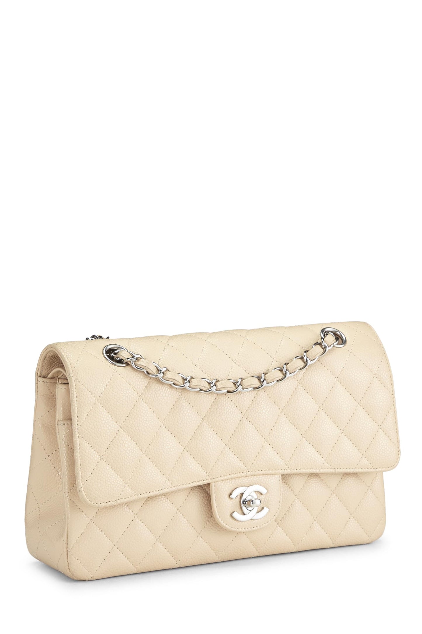 Chanel, Beige Quilted Caviar Classic Double Flap Medium, Beige