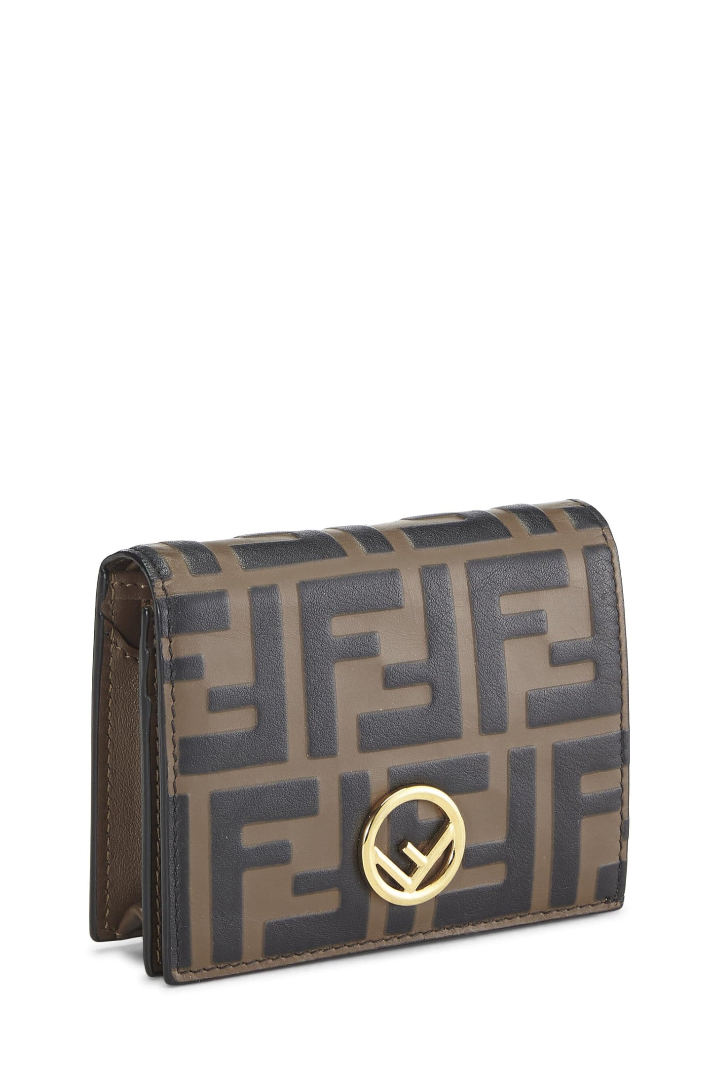 Fendi, Brown Embossed Leather 'F is Fendi' Compact Wallet, Brown