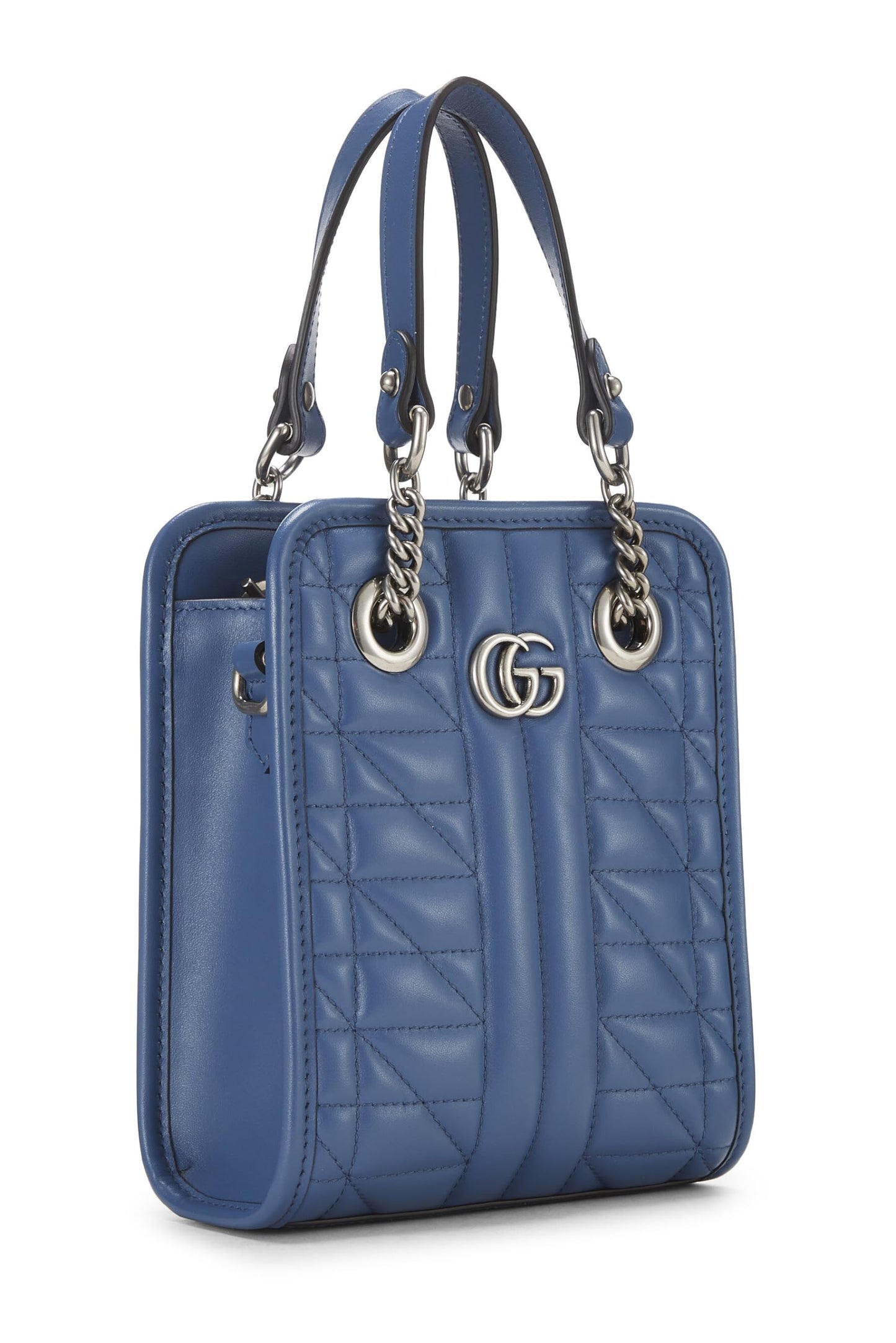 Gucci, Blue Leather GG Marmont Convertible Shoulder Bag, Blue