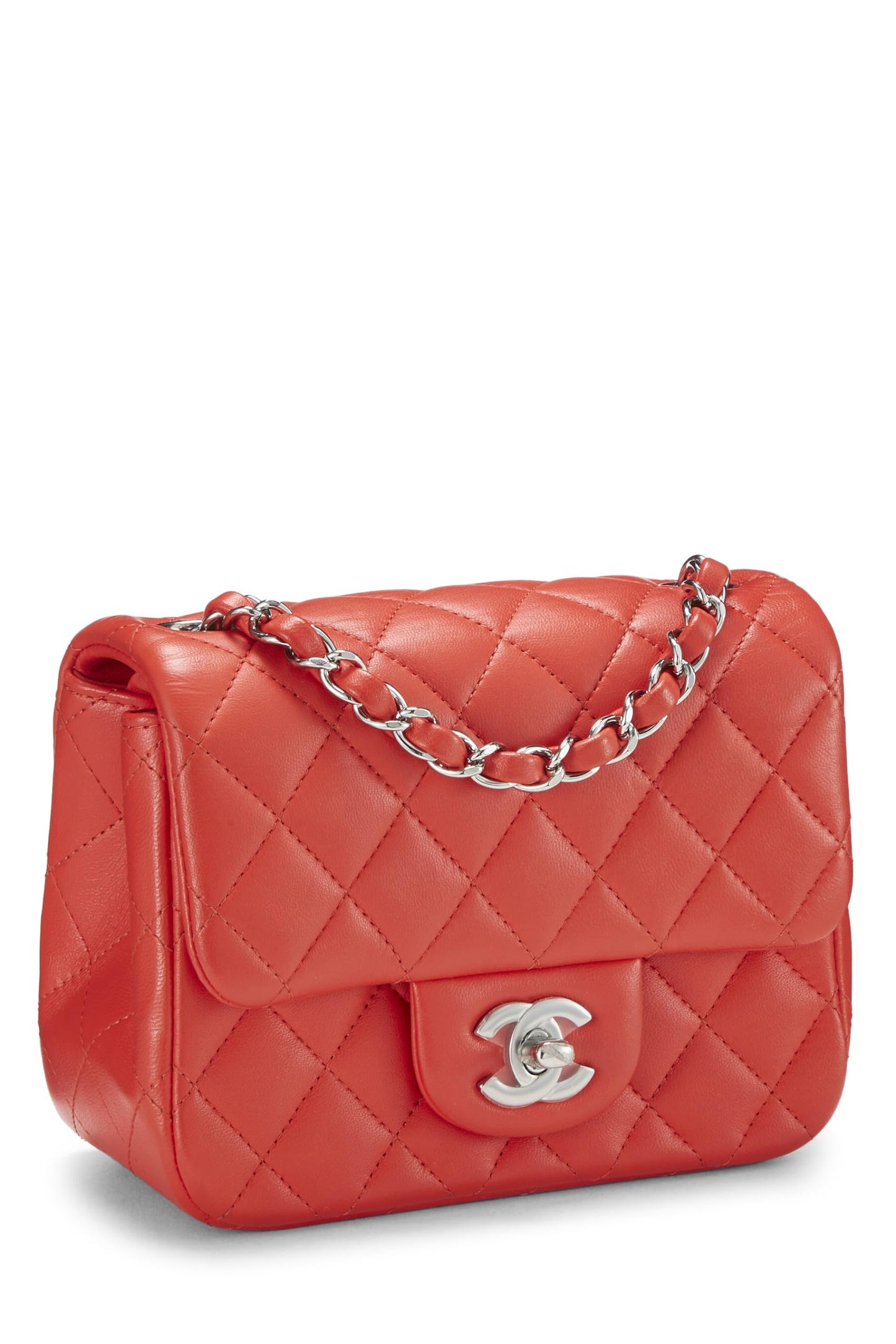 Chanel, Red Quilted Lambskin Classic Square Flap Mini, Red