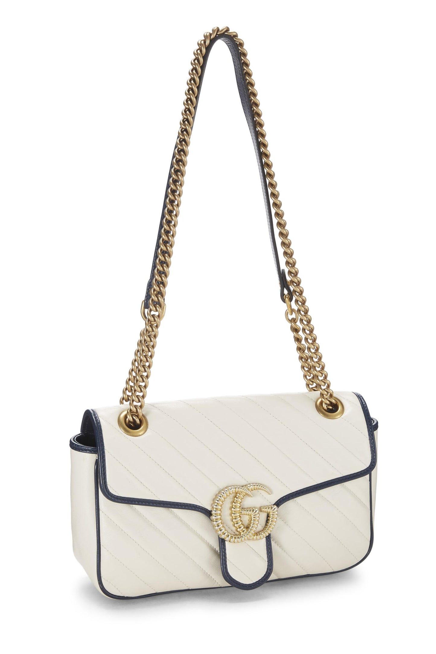Gucci, White Leather Torchon GG Marmont Shoulder Bag Small, White