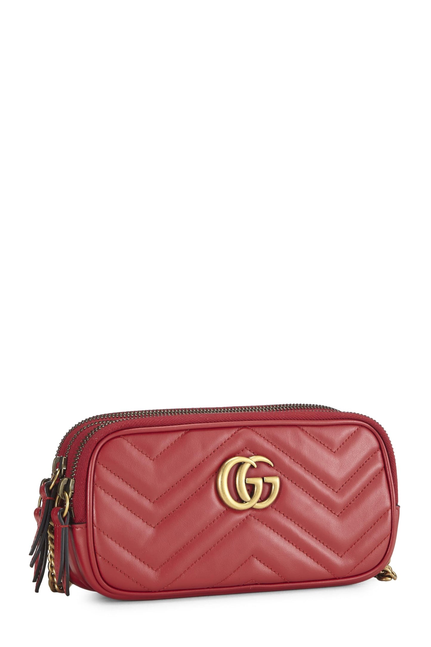 Gucci, Red Leather GG Marmont Shoulder Bag, Red