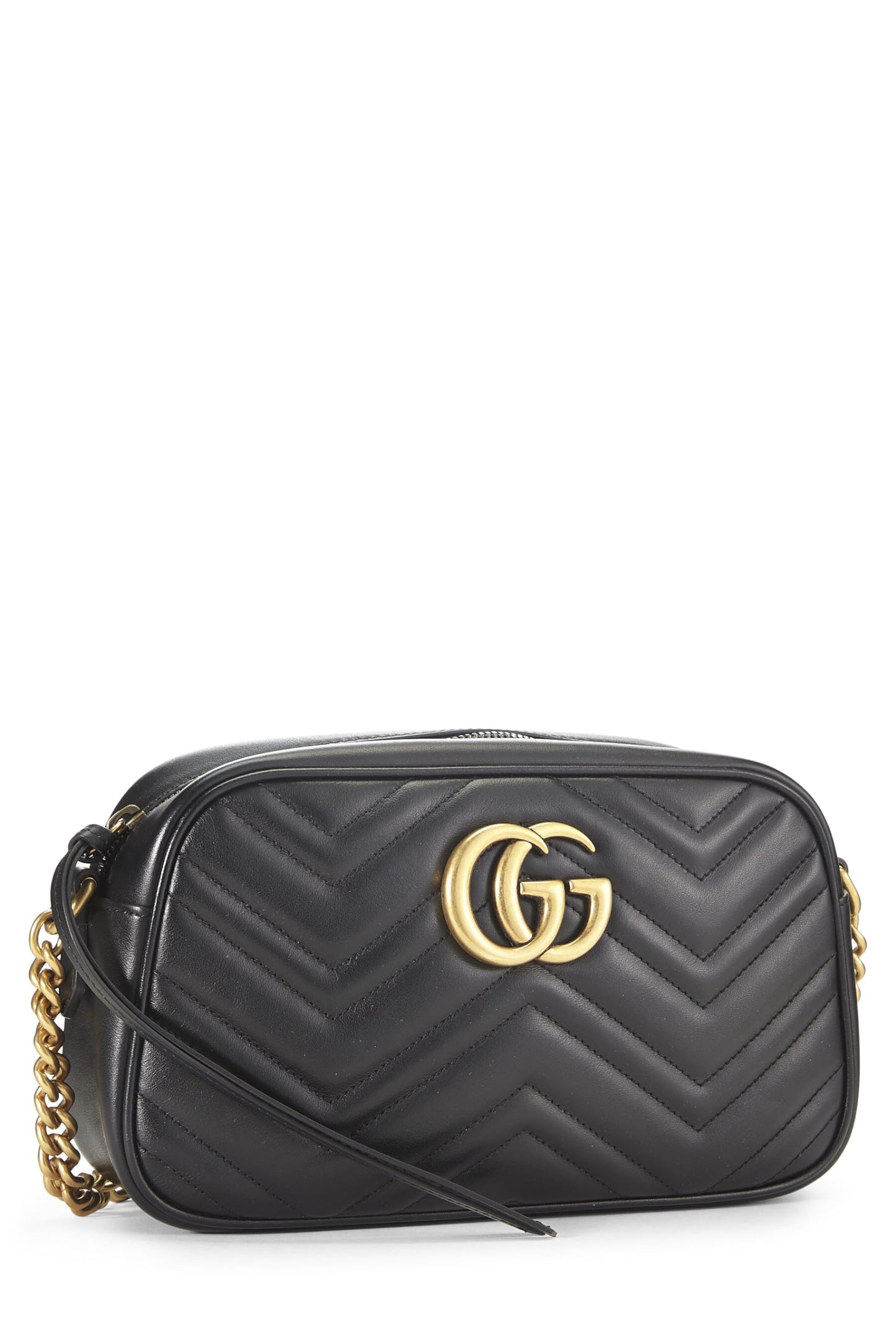 Gucci, Black Leather GG Marmont Crossbody Small, Black
