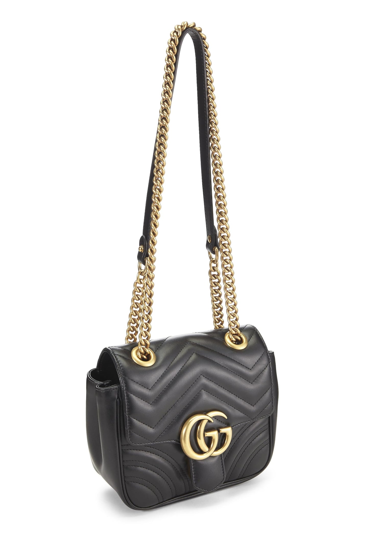 Gucci, Black Leather GG Marmont Shoulder Bag Mini, Black