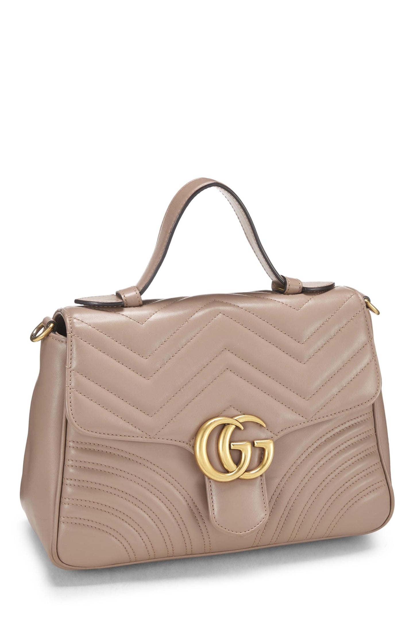 Gucci, Pink Leather GG Marmont Top Handle Shoulder Bag Small, Pink