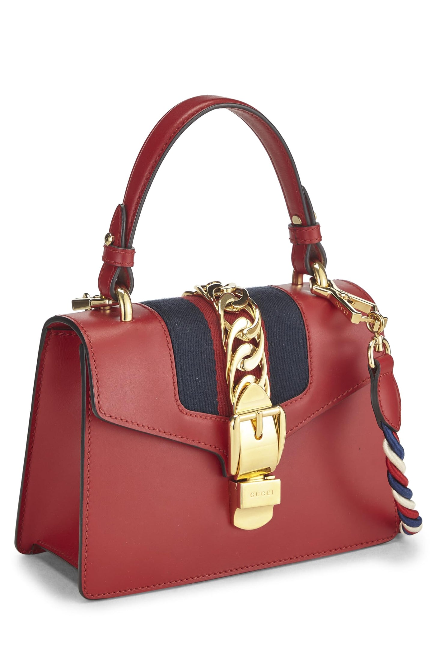 Gucci, Red Leather Web Sylvie Mini, Red