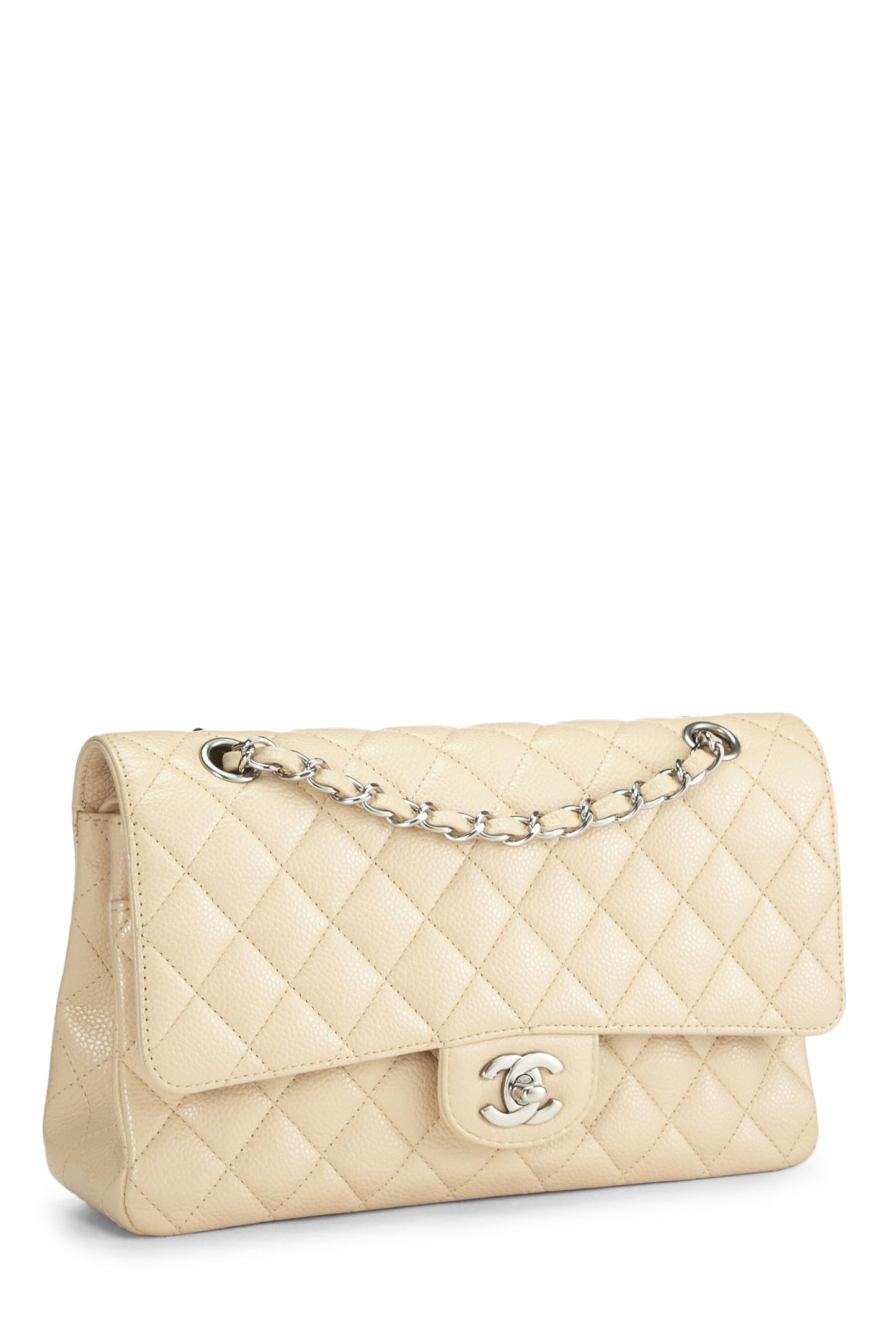 Chanel, Beige Quilted Caviar Classic Double Flap Medium, Beige