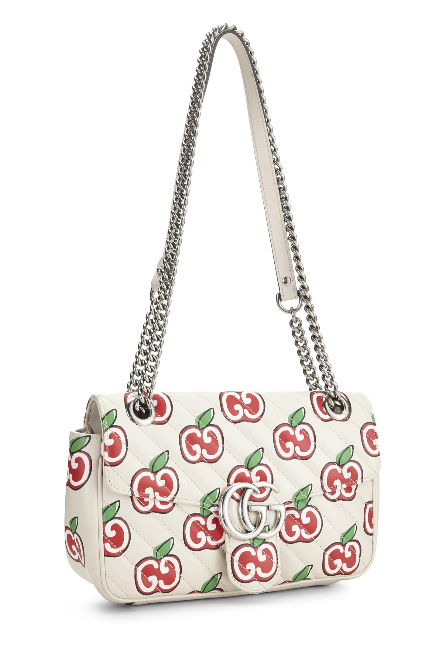 Gucci, White Leather Marmont Apple Shoulder Bag Small, White