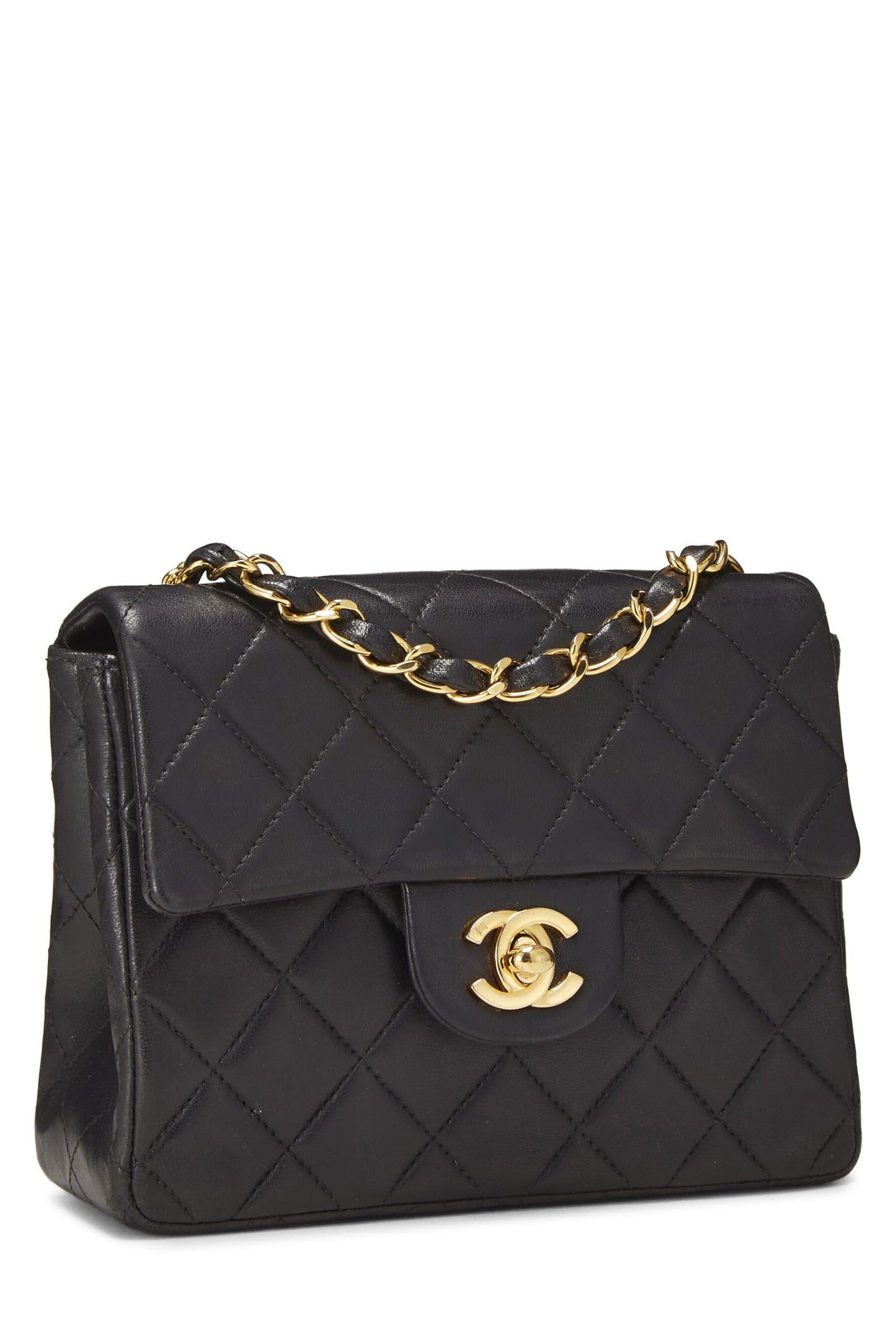 Chanel, Black Quilted Lambskin Half Flap Mini, Black