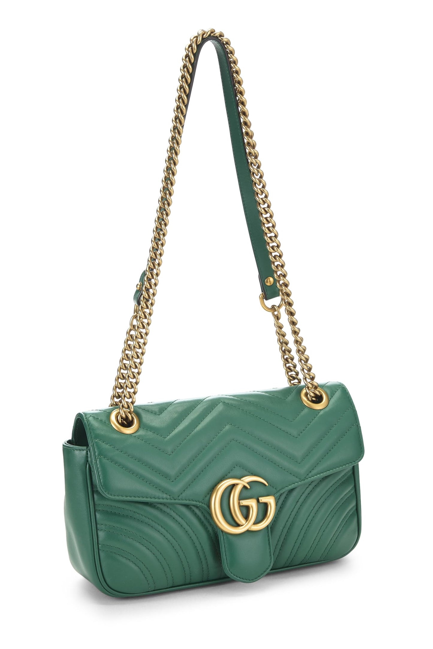 Gucci, Green Leather GG Marmont Shoulder Bag Small, Green