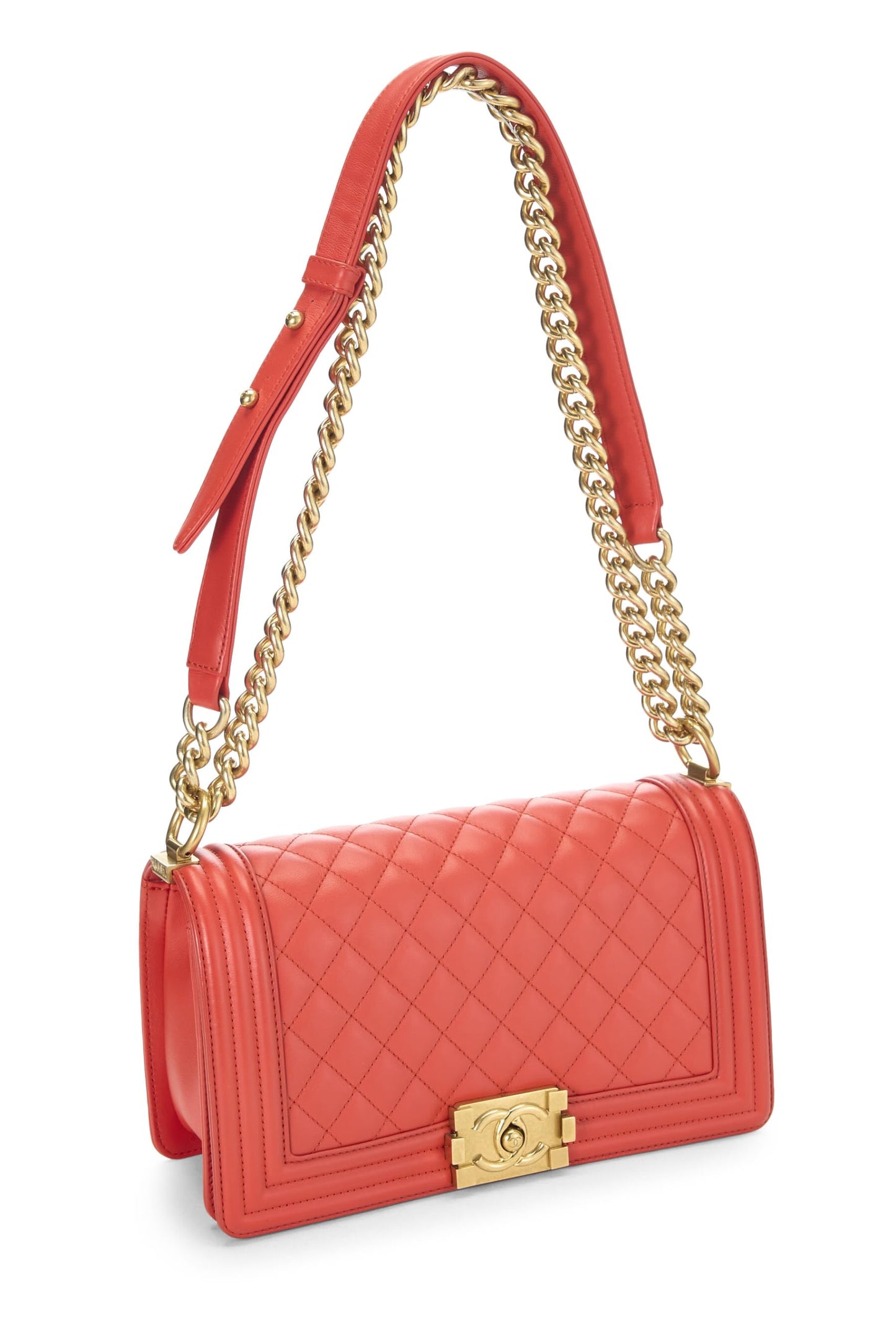 Chanel, Orange Quilted Calfskin Boy Medium, Orange