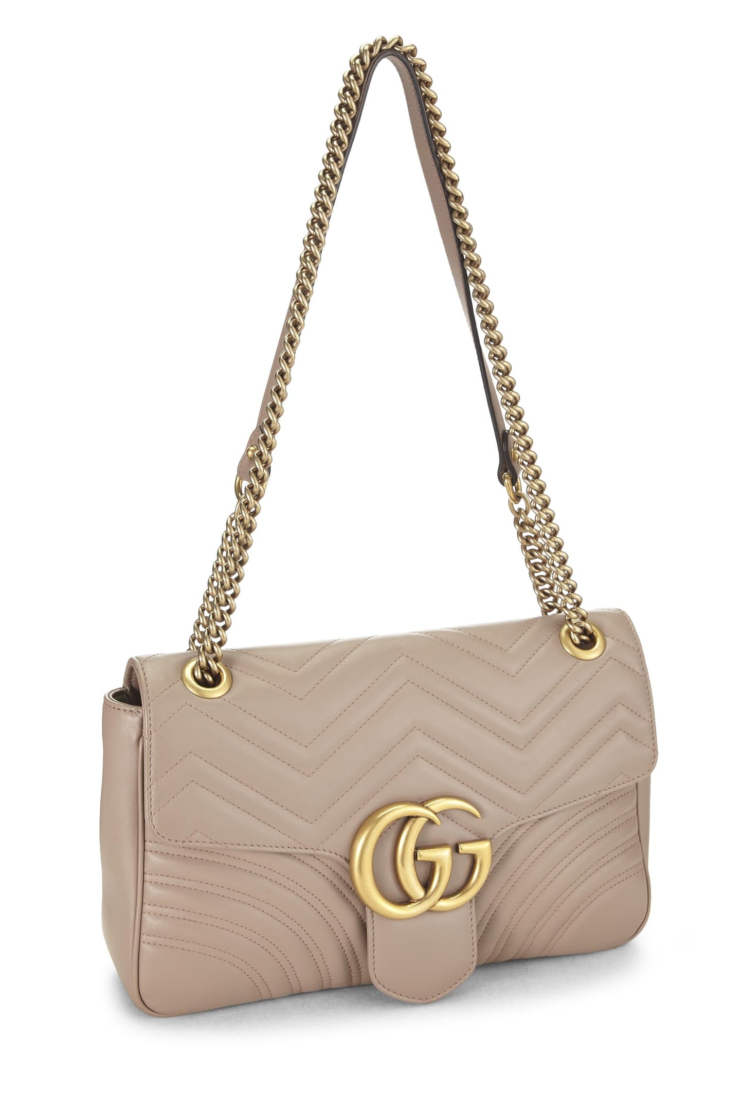 Gucci, Beige Leather GG Marmont Shoulder Bag, Beige