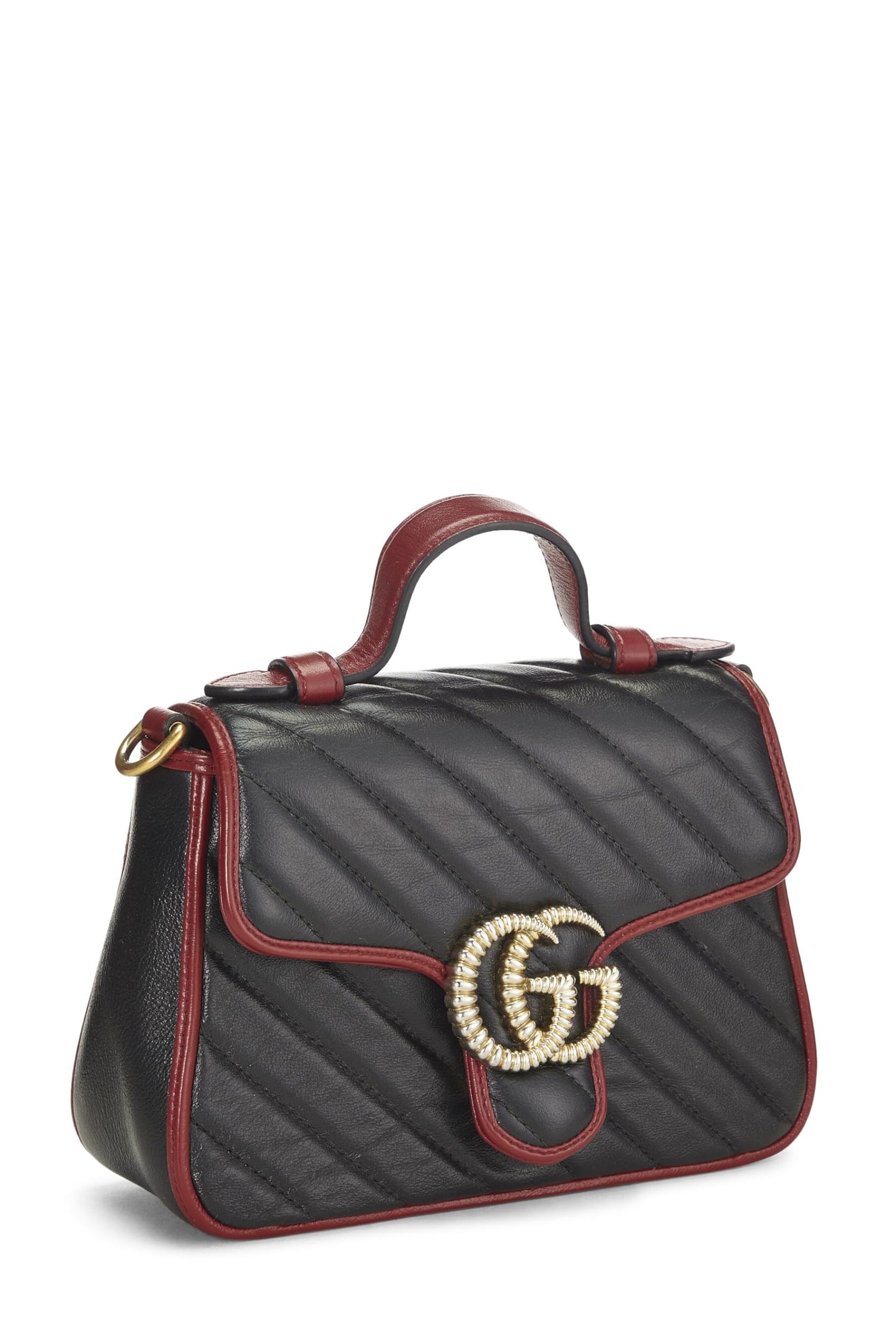 Gucci, Black Leather Torchon GG Marmont Top Handle Bag Mini, Multi