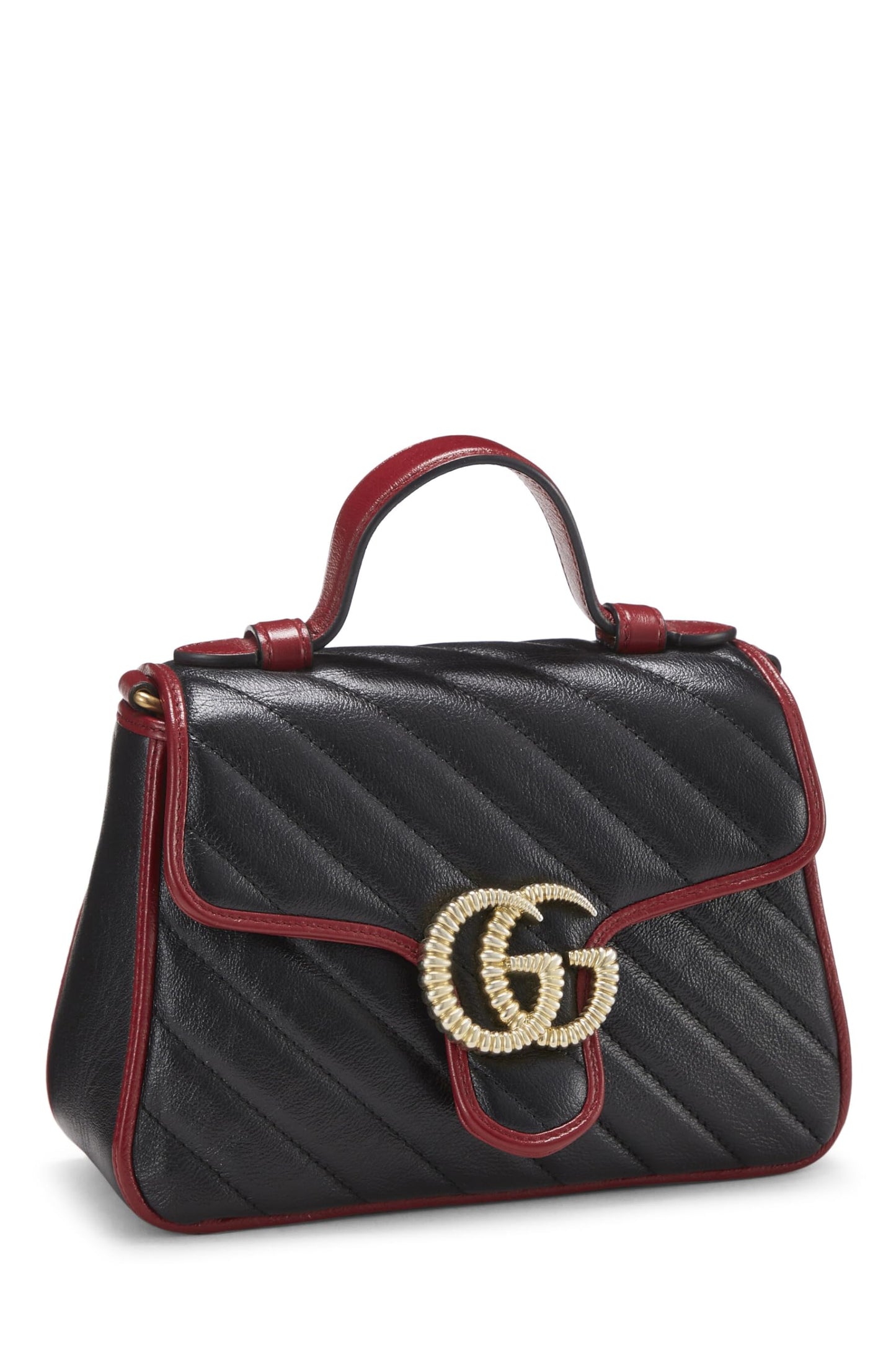 Gucci, Black Leather Torchon GG Marmont Top Handle Bag Mini, Multi