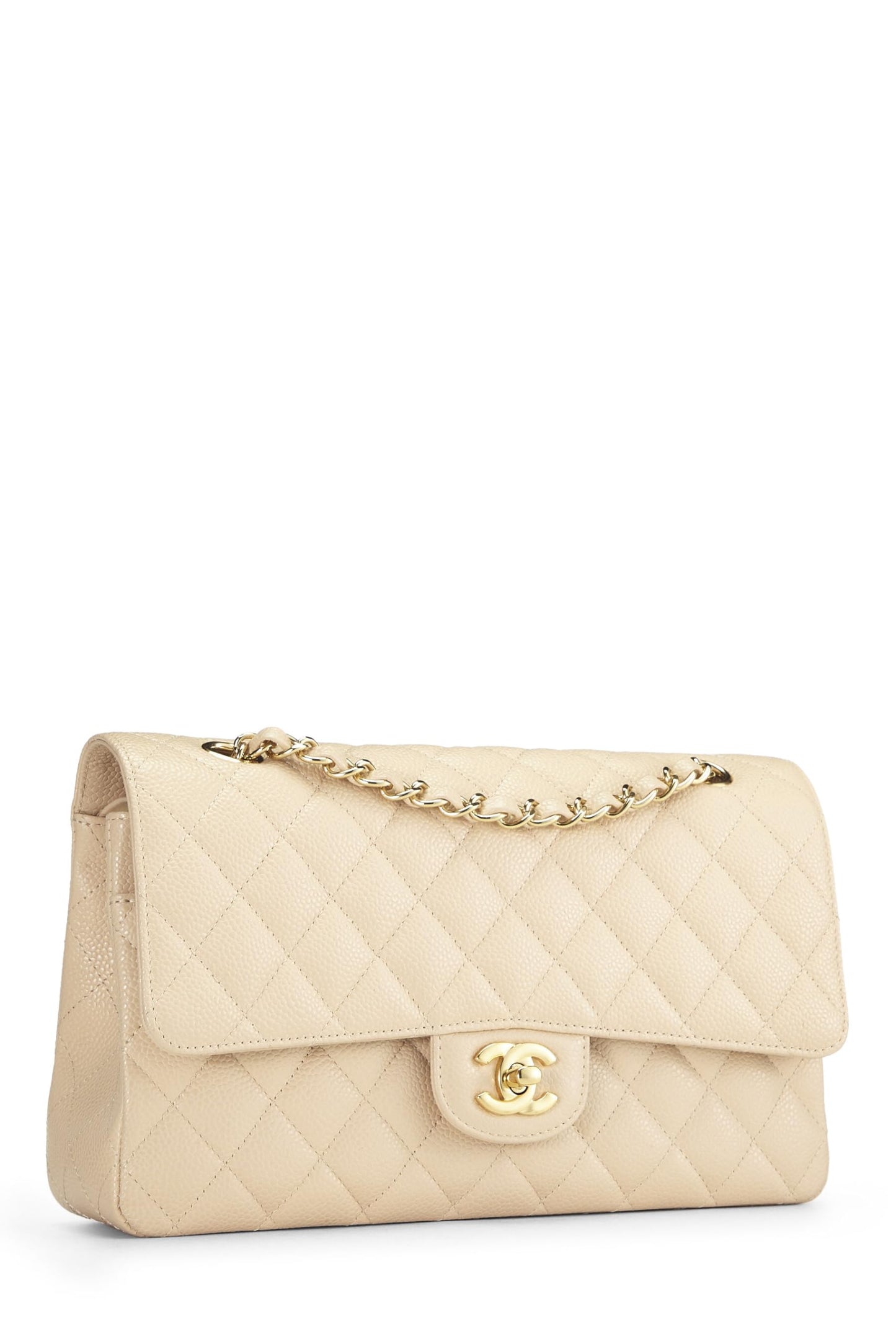 Chanel, Beige Quilted Lambskin Classic Double Flap Medium, Beige