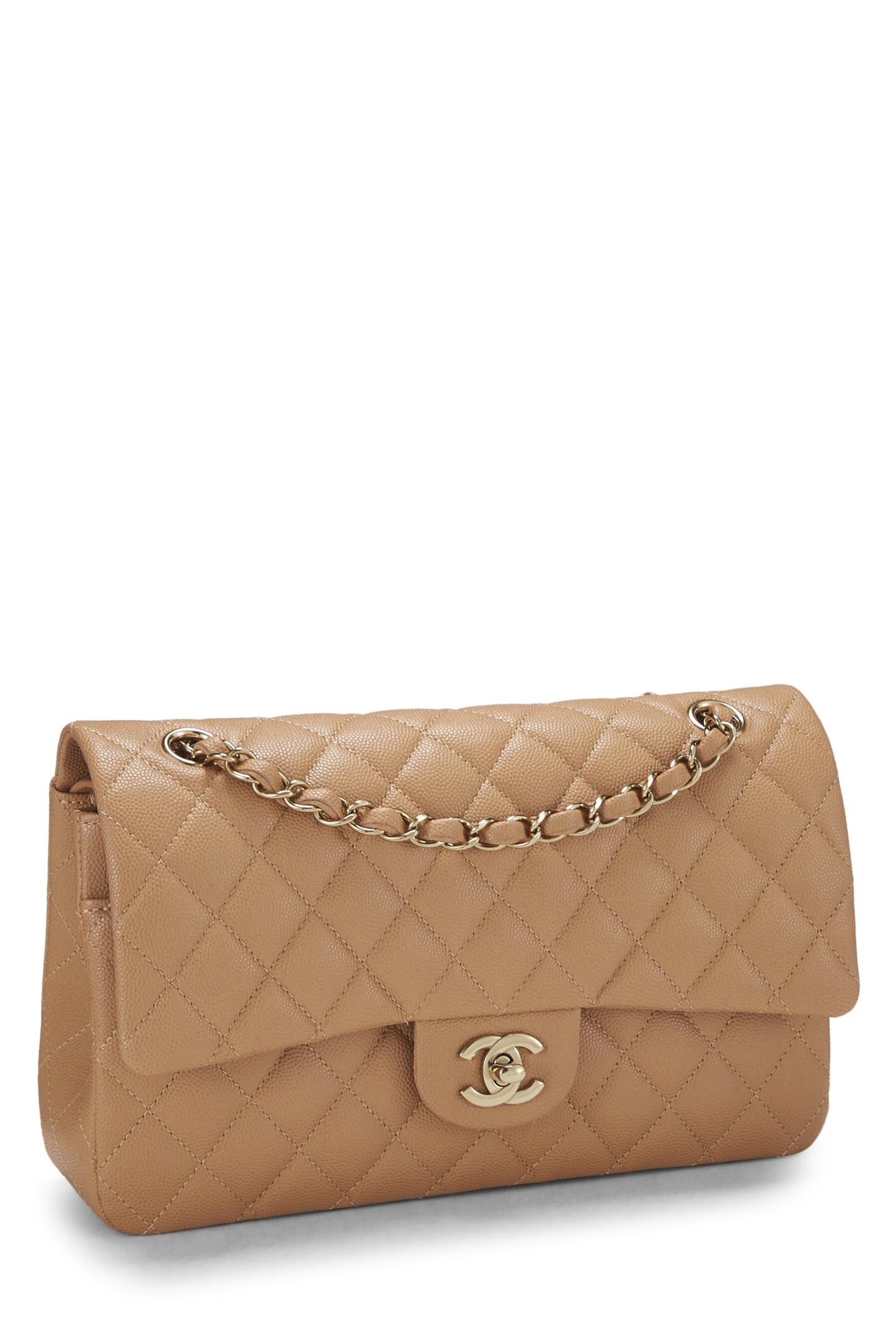 Chanel, Beige Quilted Caviar Classic Double Flap Medium, Beige