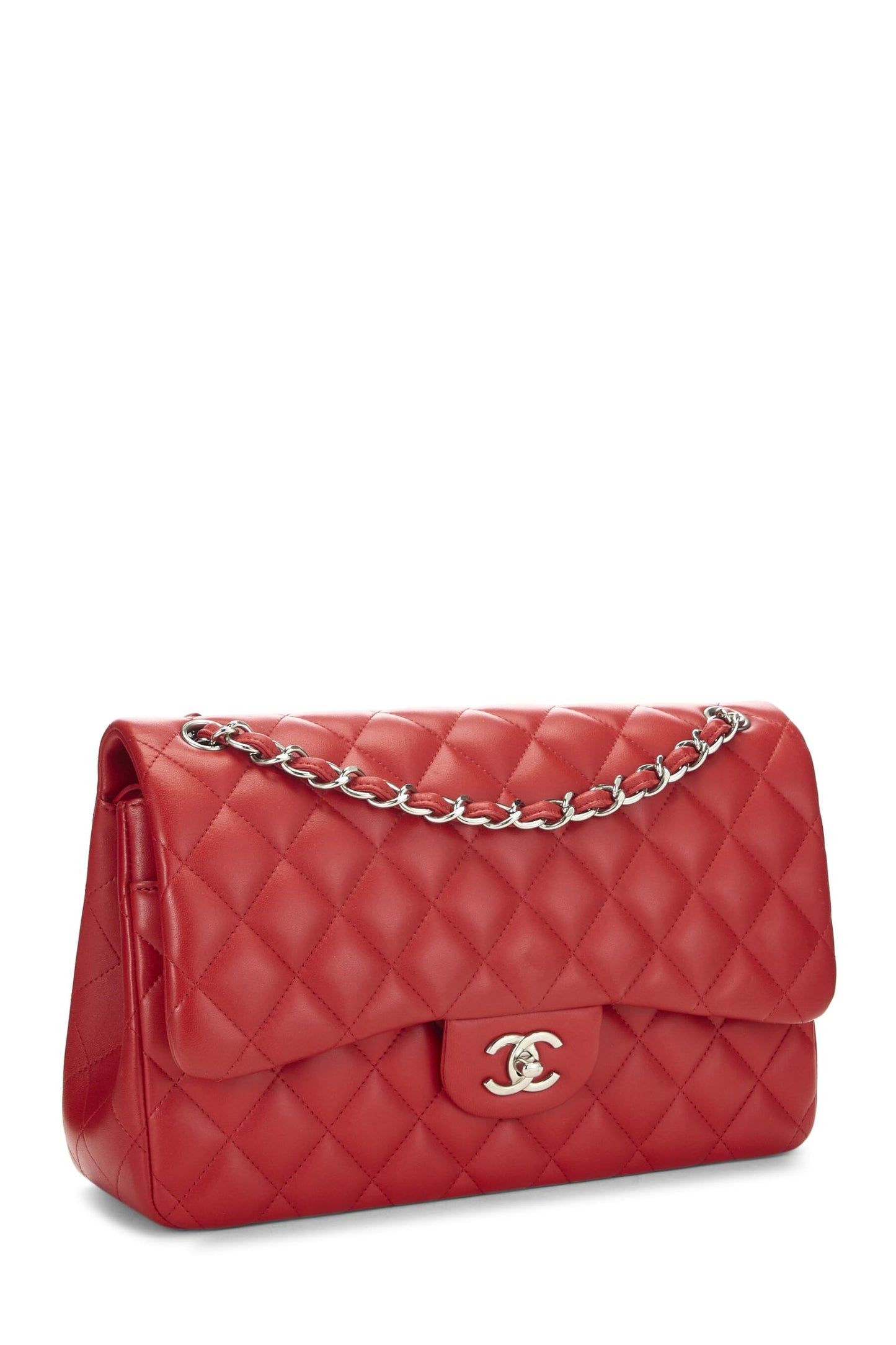 Chanel, Red Quilted Lambskin New Classic Double Flap Jumbo, Red