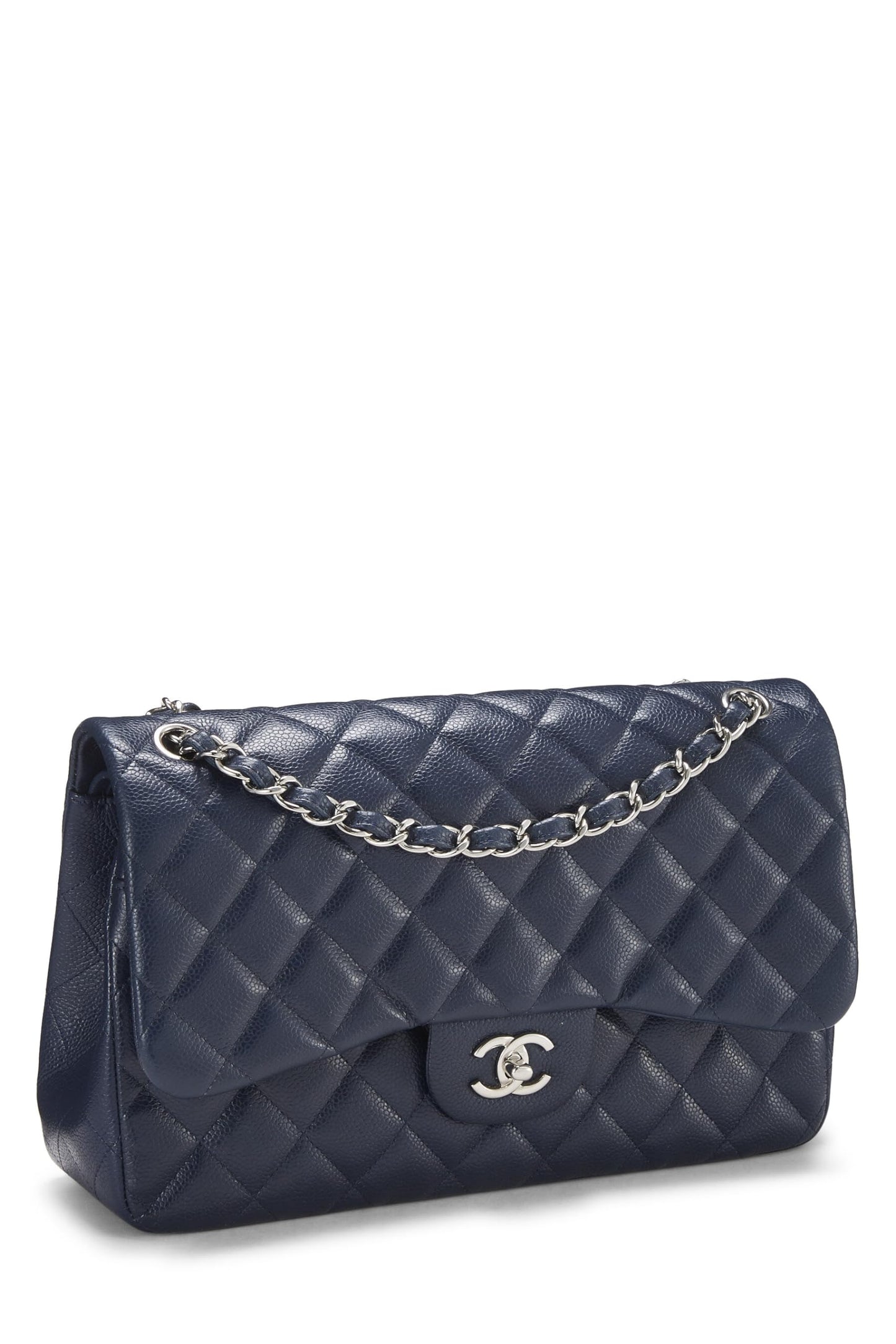 Chanel, Navy Quilted Caviar New Classic Double Flap Jumbo, Navy