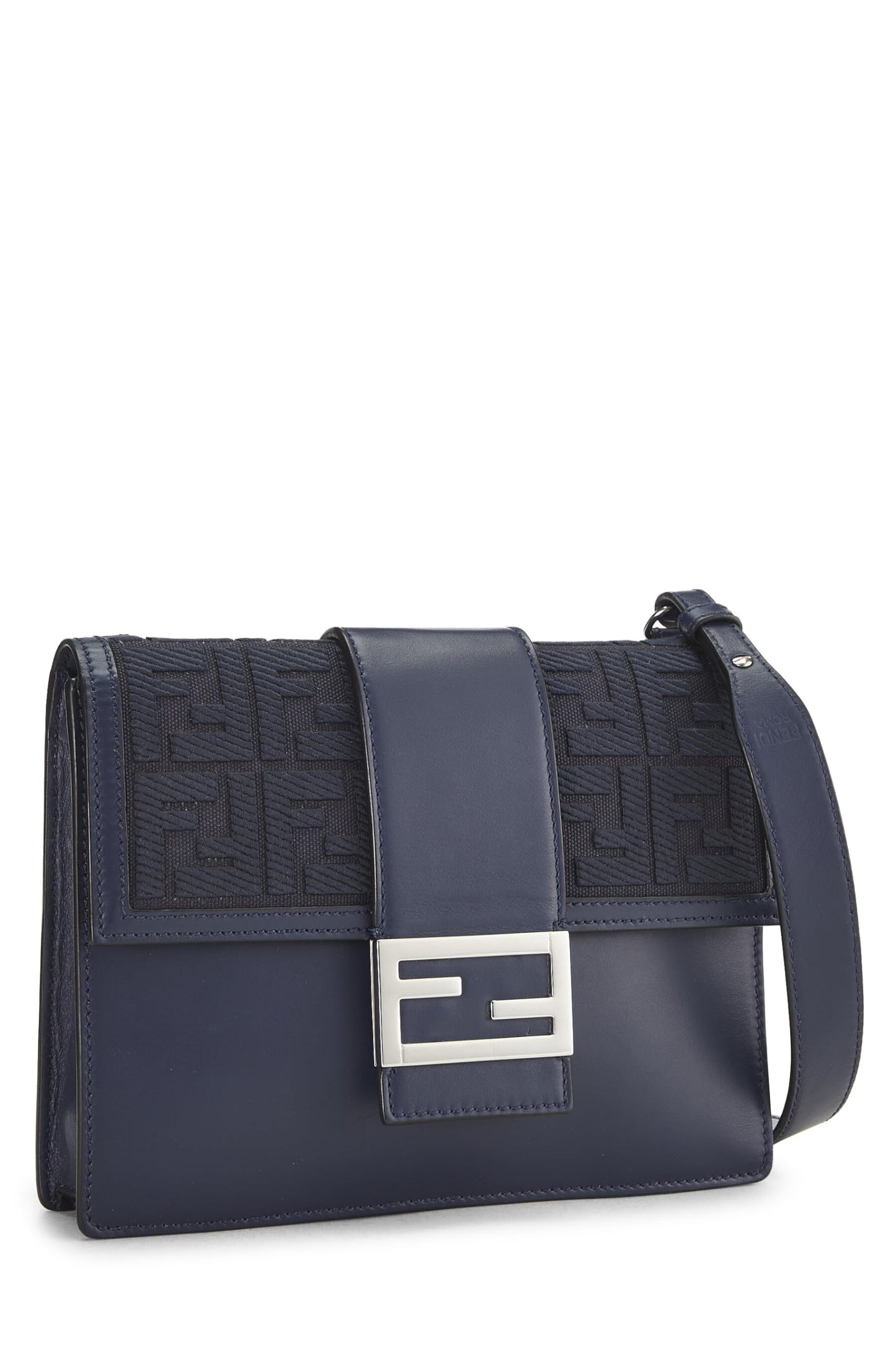 Fendi, Navy Leather Flat Baguette Bag Medium, Navy