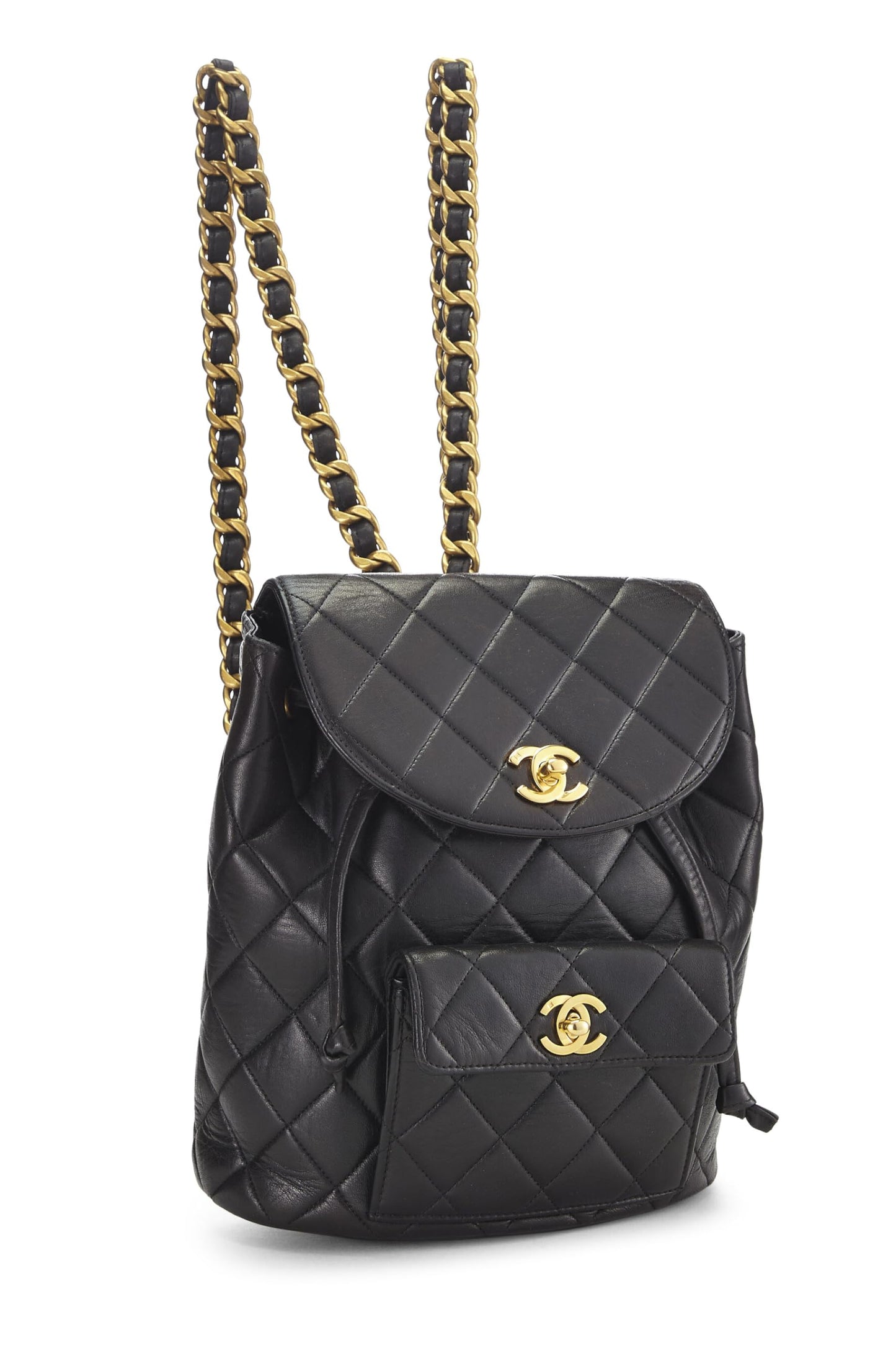 Chanel, Black Quilted Lambskin Backpack Medium, Black