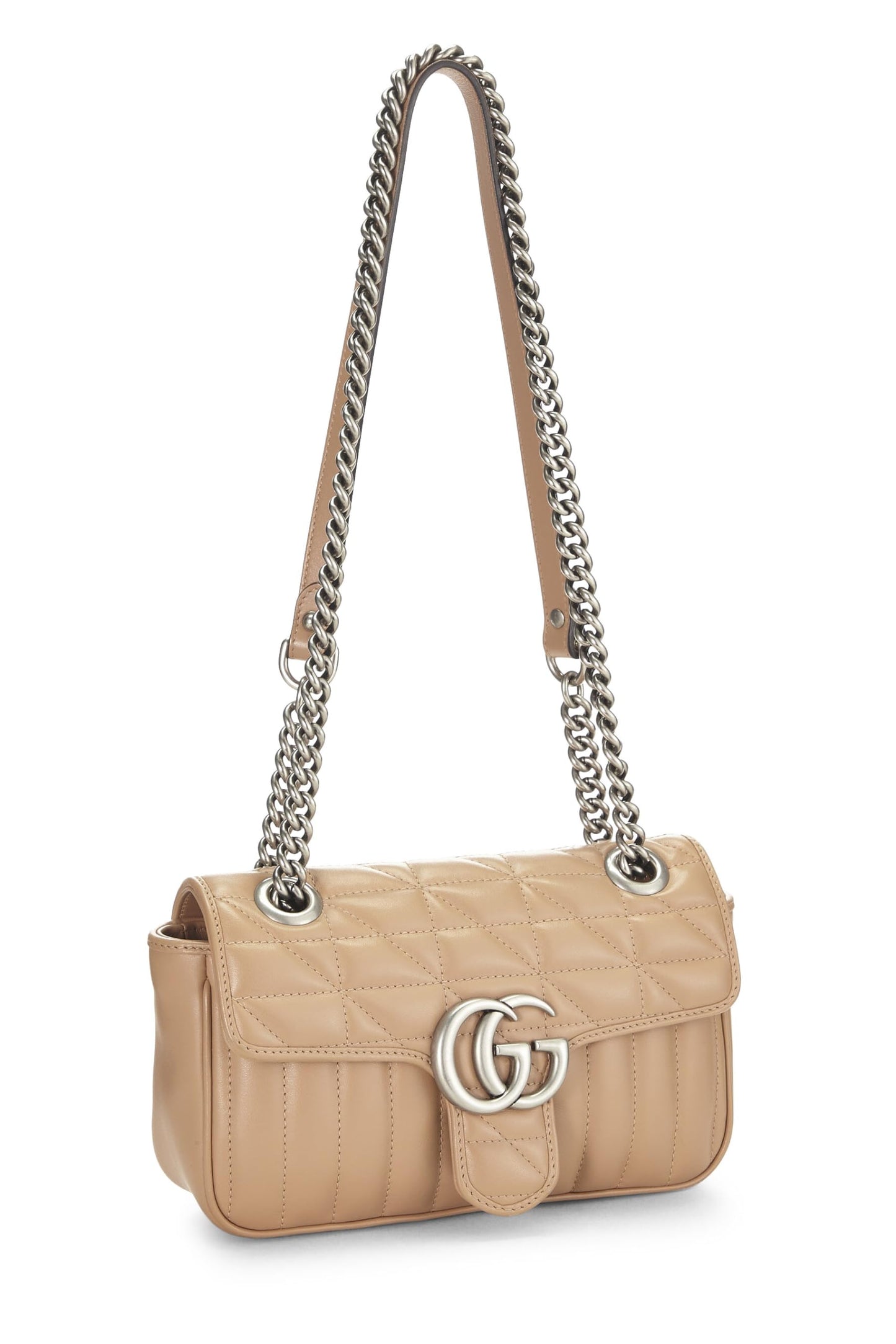 Gucci, Beige Leather GG Marmont Shoulder Bag, Beige