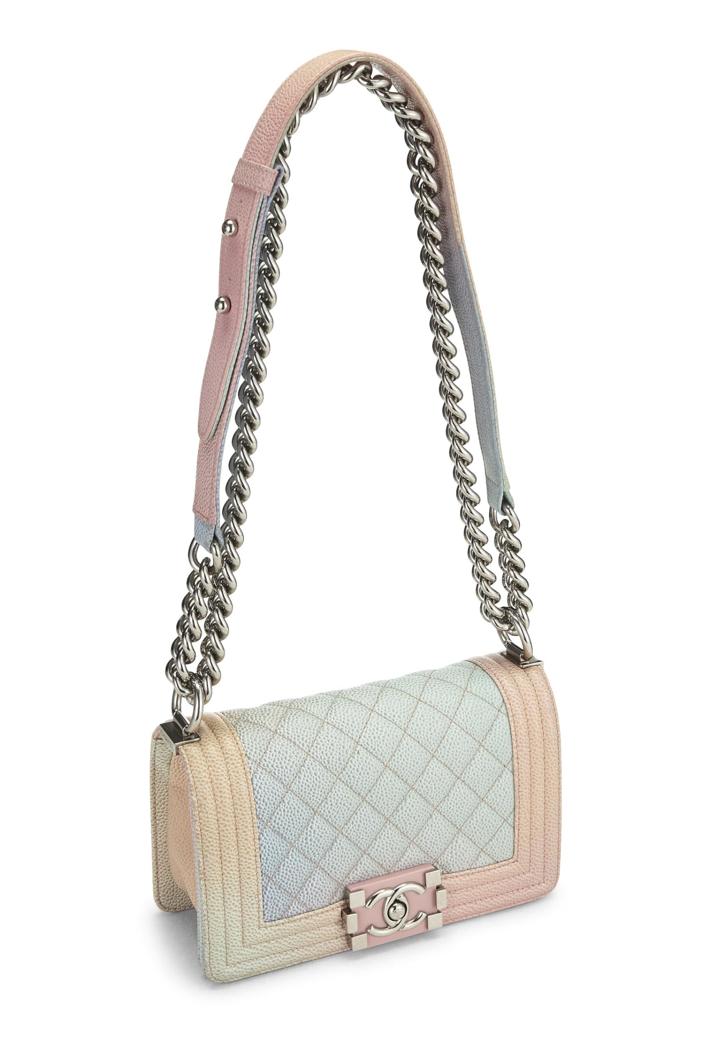 Chanel, Pink Rainbow Quilted Caviar Boy Bag Small, Pink