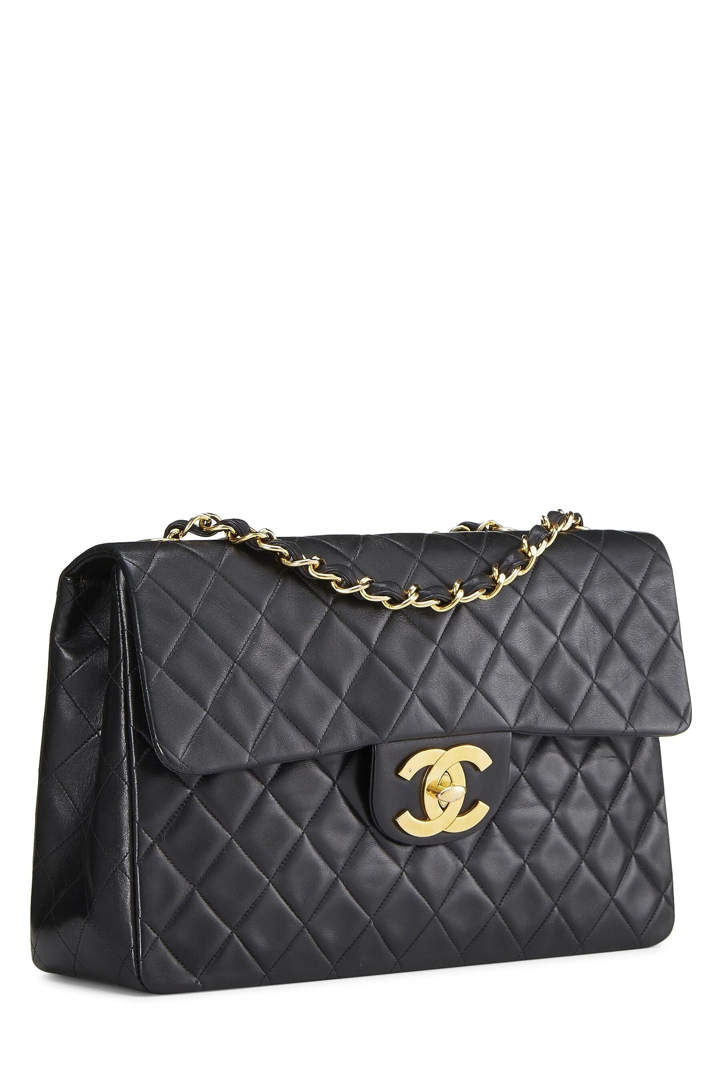 Chanel, Black Quilted Lambskin Half Flap Maxi, Black