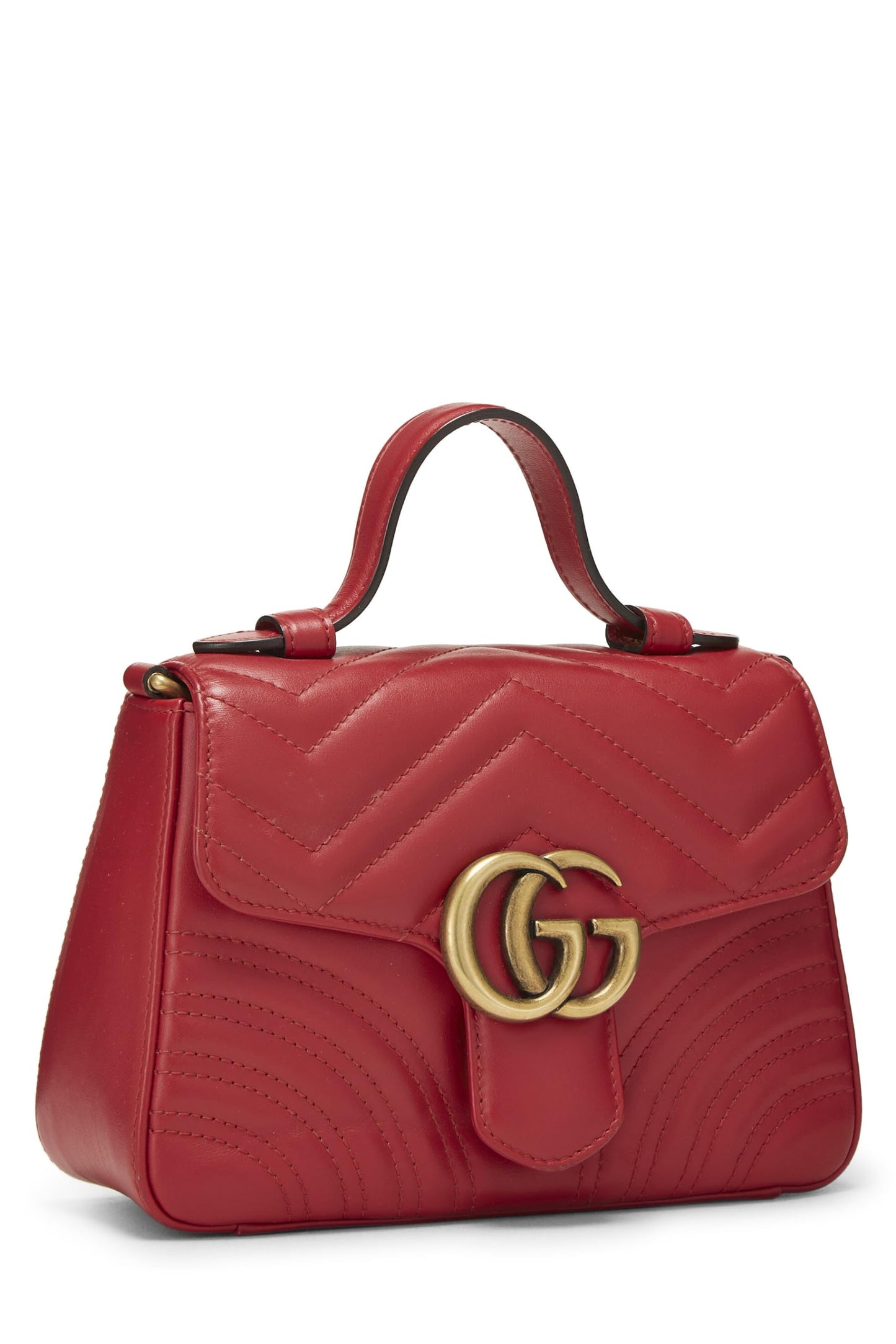 Gucci, Red Leather GG Marmont Top Handle Bag Mini, Red