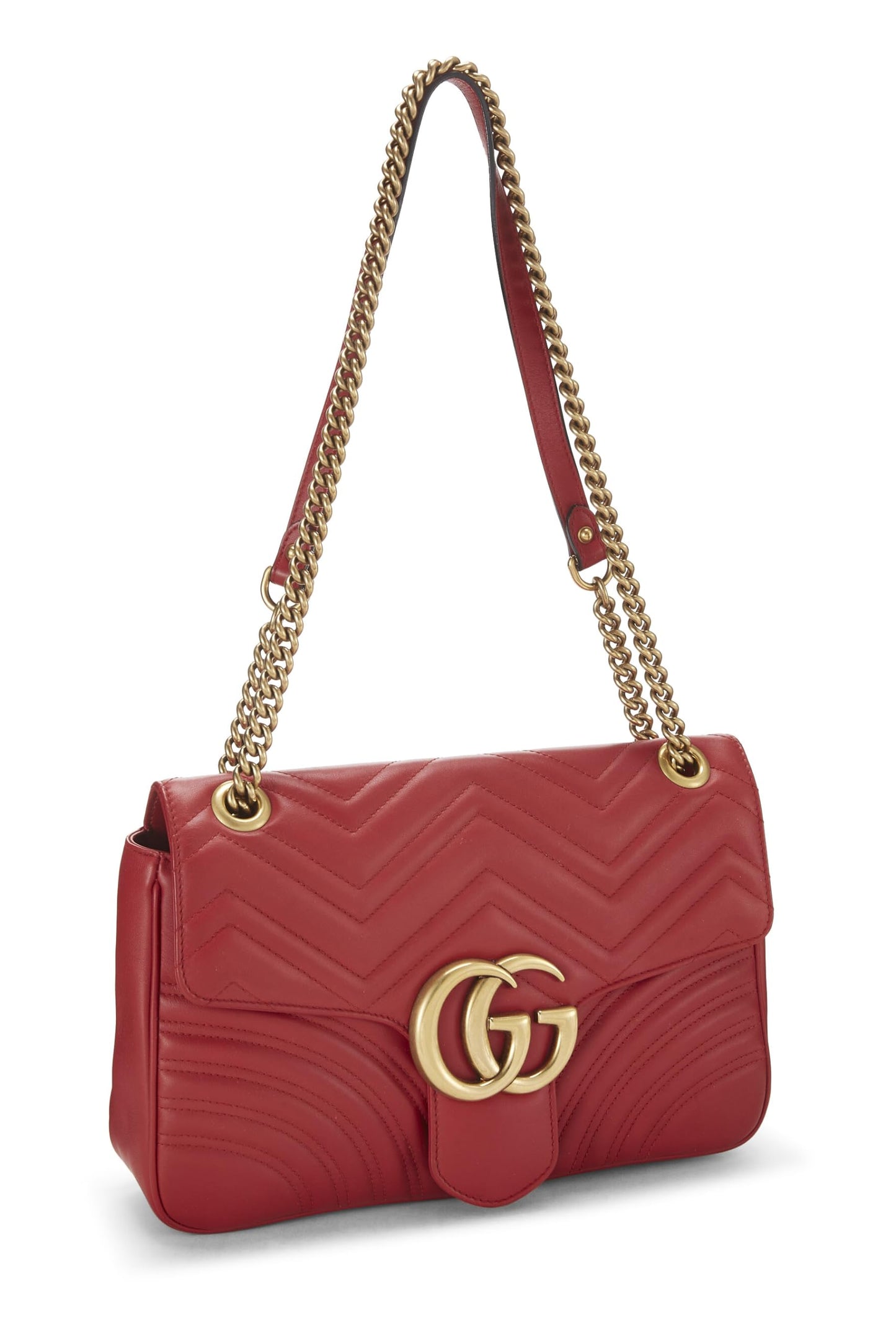 Gucci, Red Leather GG Marmont Shoulder Bag, Red
