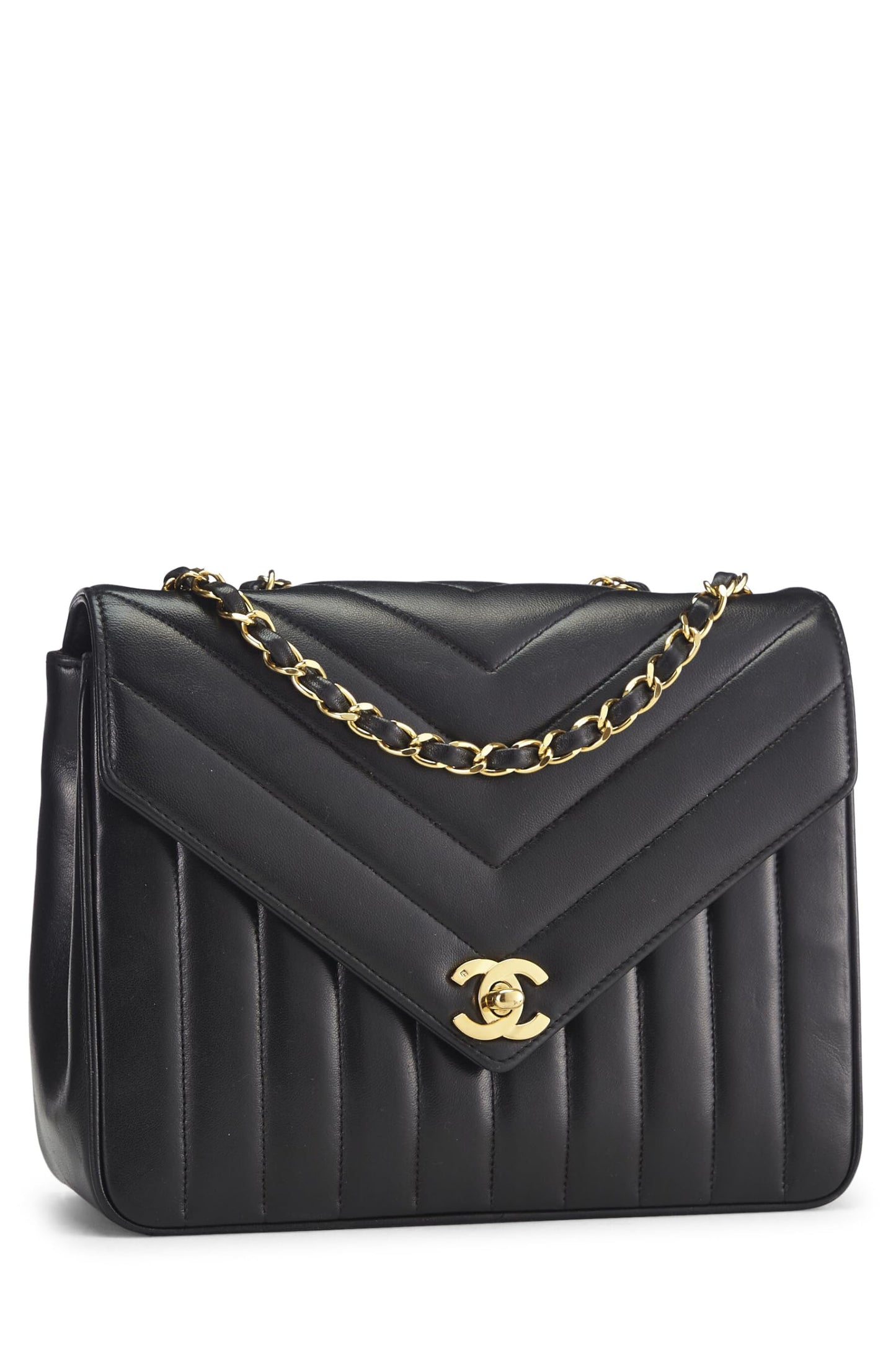 Chanel, Black Chevron Lambskin Envelope Flap Small, Black