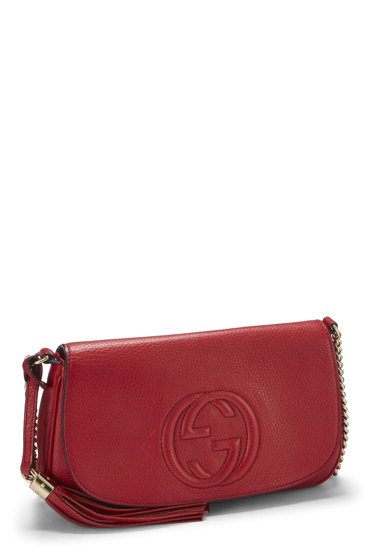 Gucci, Red Grained Leather Soho Chain Flap Crossbody, Red
