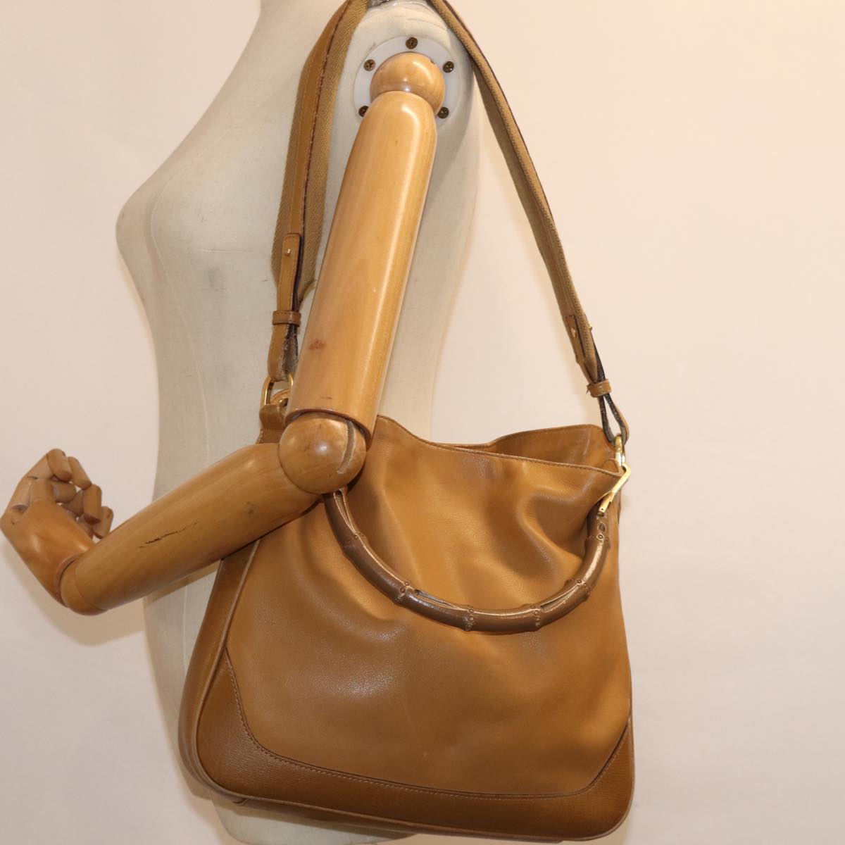 GUCCI Bamboo Shoulder Bag Leather 2way Brown 72419