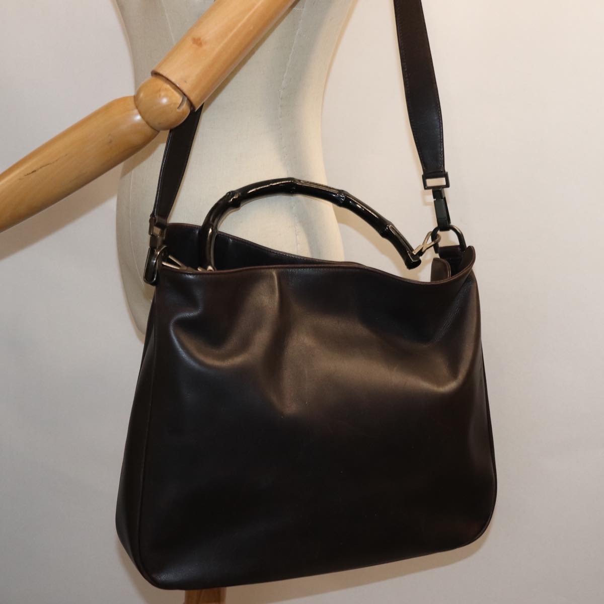 GUCCI Bamboo Hand Bag Leather 2way Brown 0011577 72734