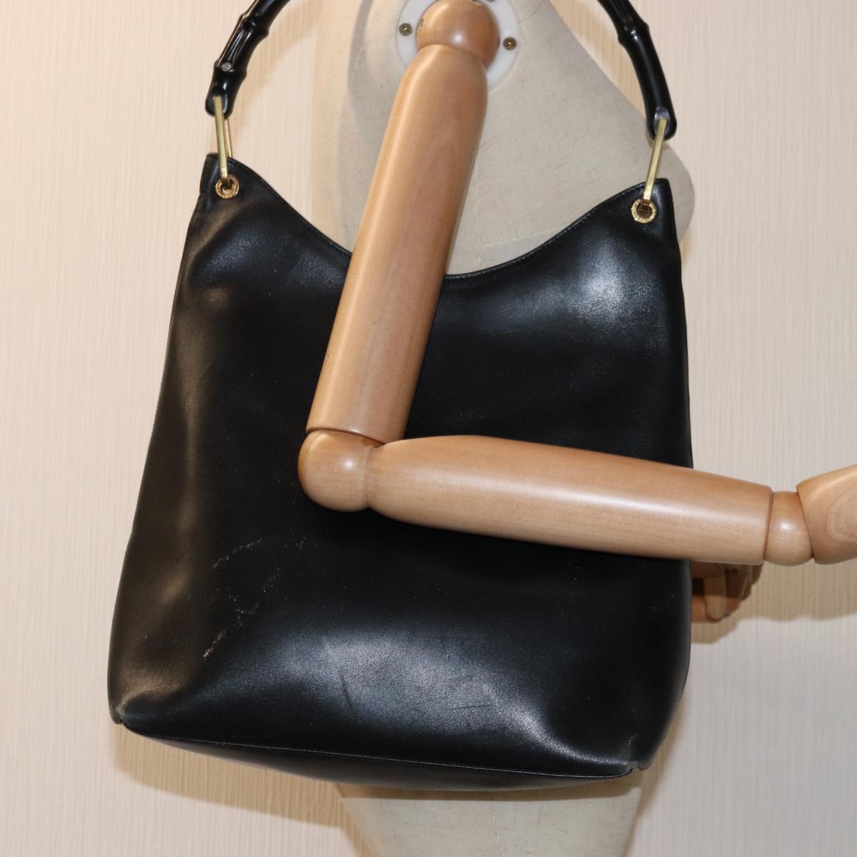 GUCCI Bamboo Shoulder Bag Leather Black 0013006 73163
