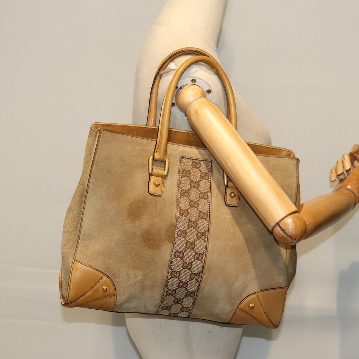 GUCCI Hand Bag Suede Beige 120897 73865