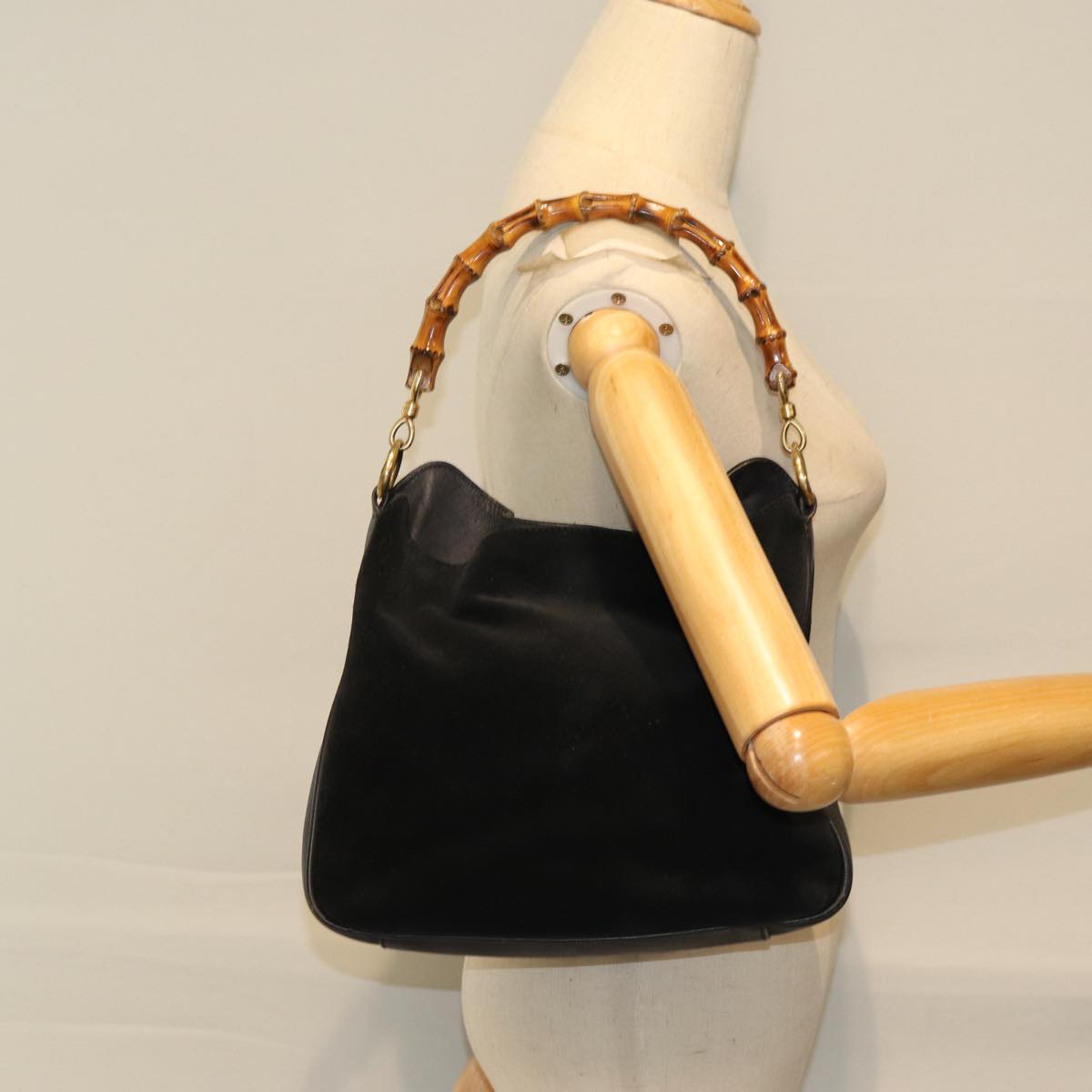 GUCCI Bamboo Shoulder Bag Suede Black 001 1014 1638 73912