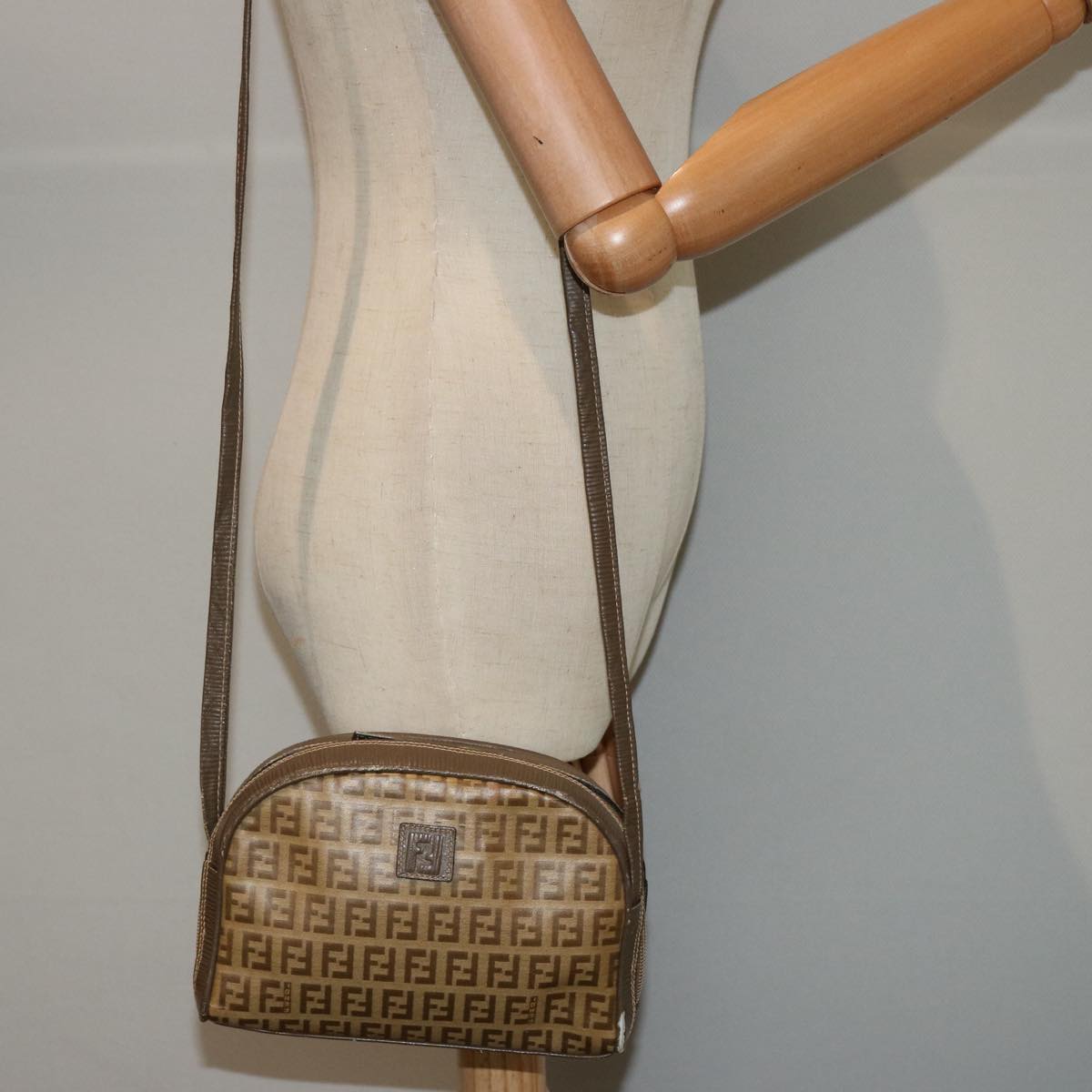 FENDI Zucchino Canvas Shoulder Bag Brown 74424