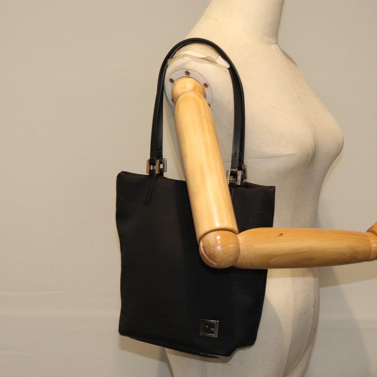 FENDI Zucchino Canvas Hand Bag Black 74840