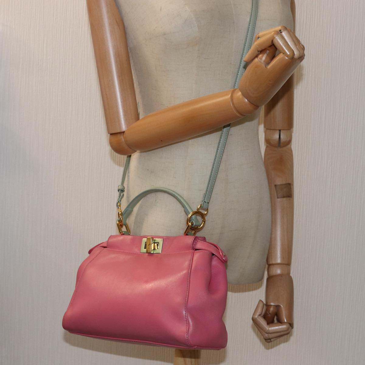 FENDI Mini Peek A Boo Hand Bag Leather 2way Pink 75805