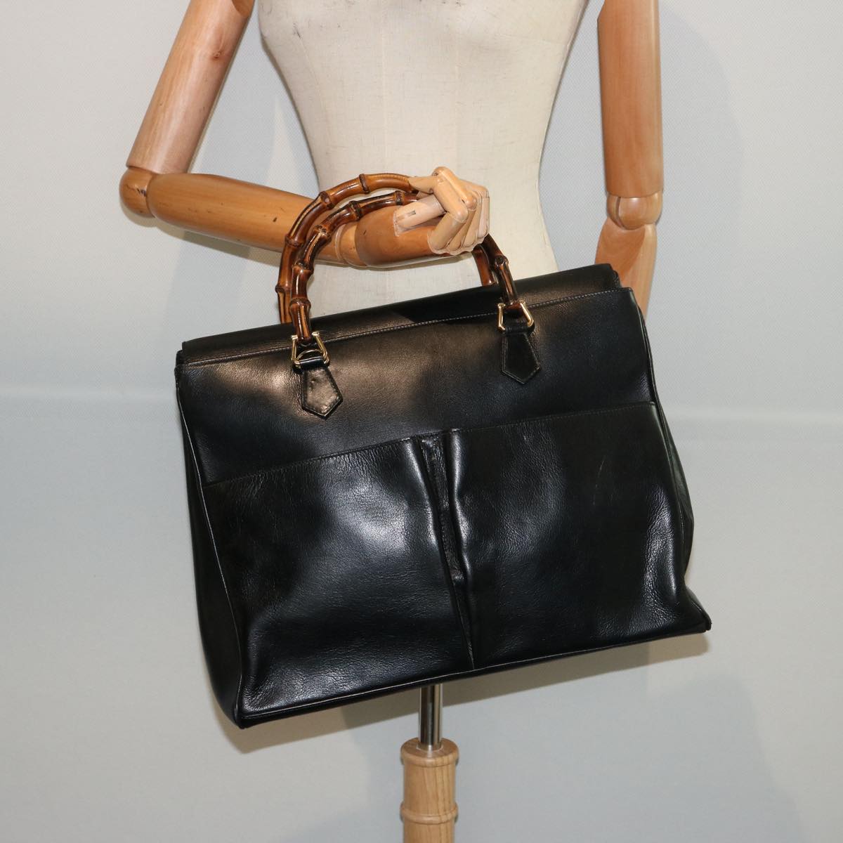 GUCCI Bamboo Hand Bag Leather Black 002 2850 0322 0 75958